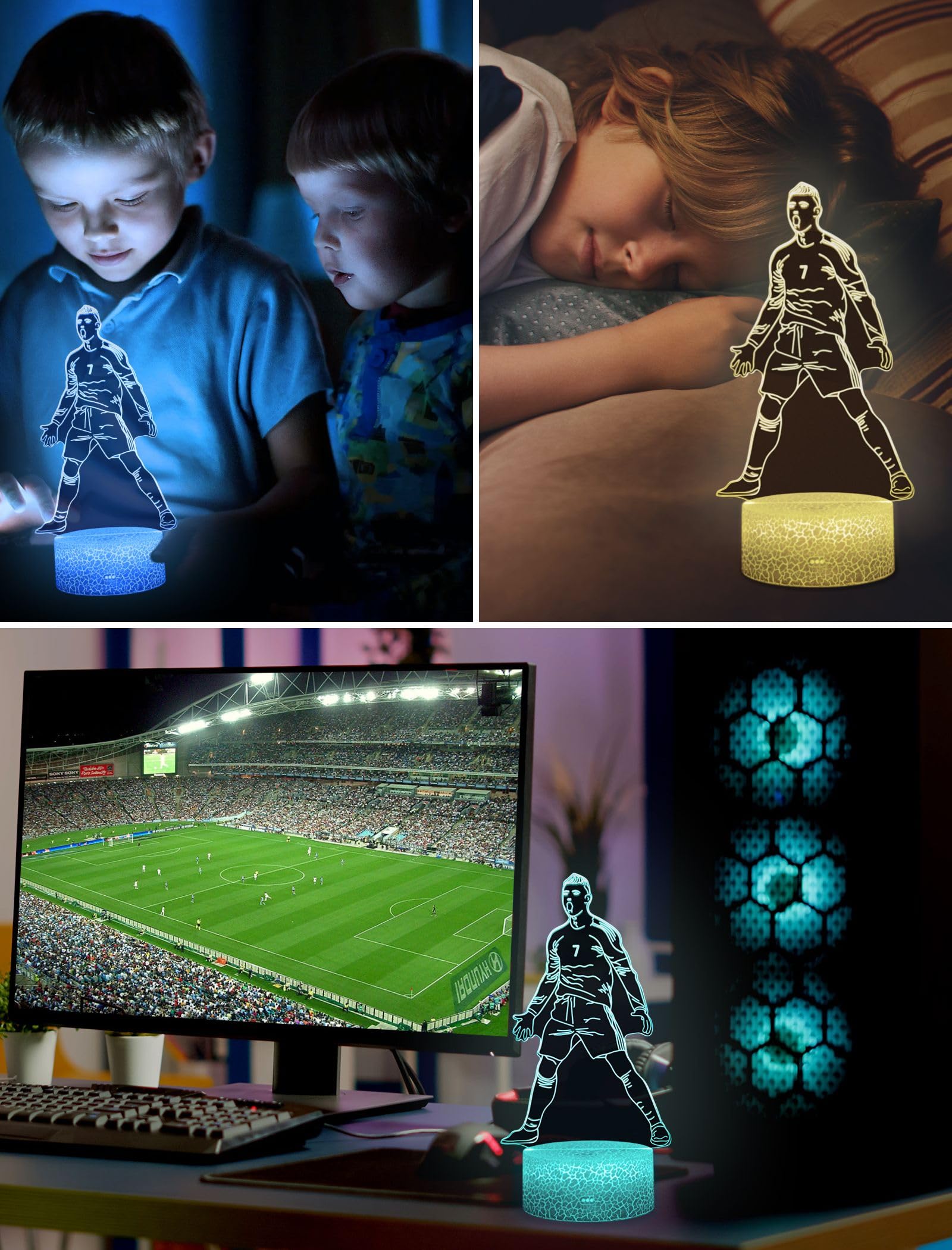 ARERG Soccer Night Light, 16 Colors Dimmable, Remote Control, Creative Gift for Kids & Teens, Model Soccer-2023, Multicolored