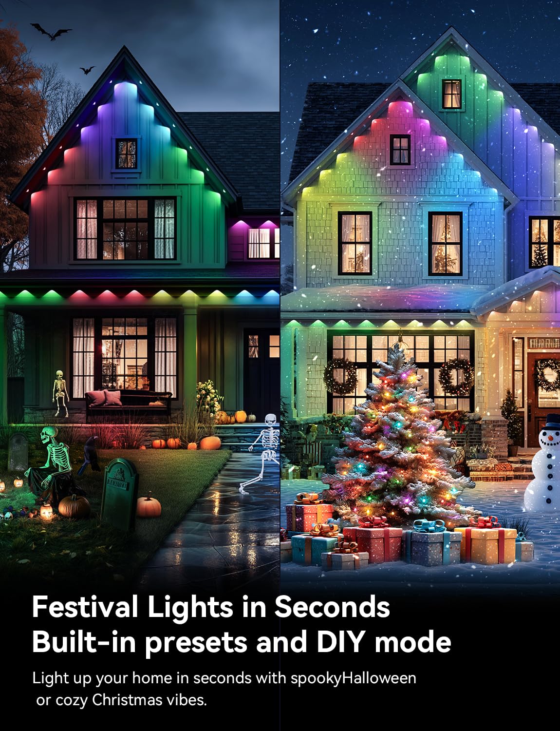 lemonlovely 200ft RGB+IC Smart Outdoor Lights, 100 LED, IP67 Waterproof, Remote & APP Control, White, Model 2323