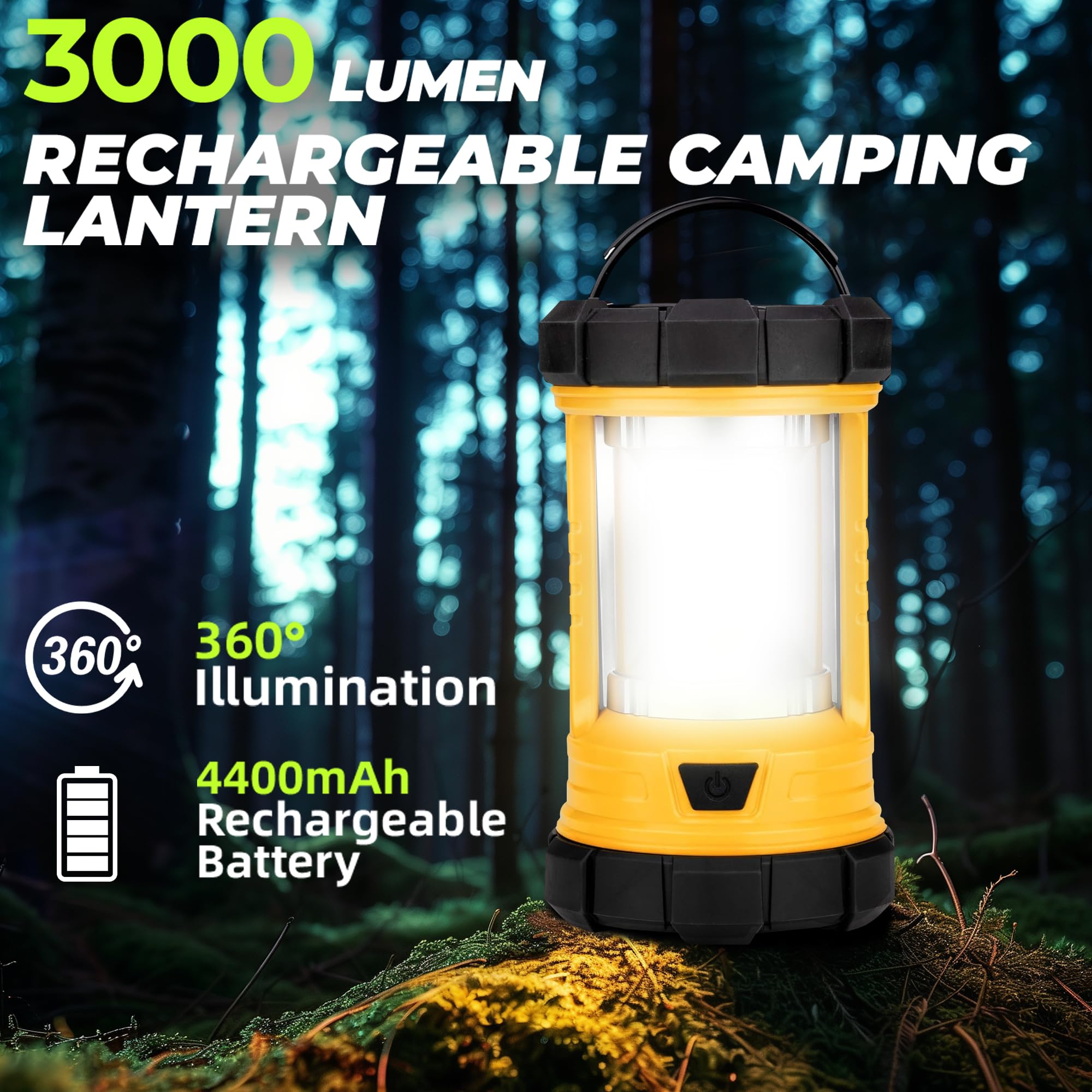 Favourlite Rechargeable Camping Lantern 3000LM 5 Light Modes Waterproof Orange