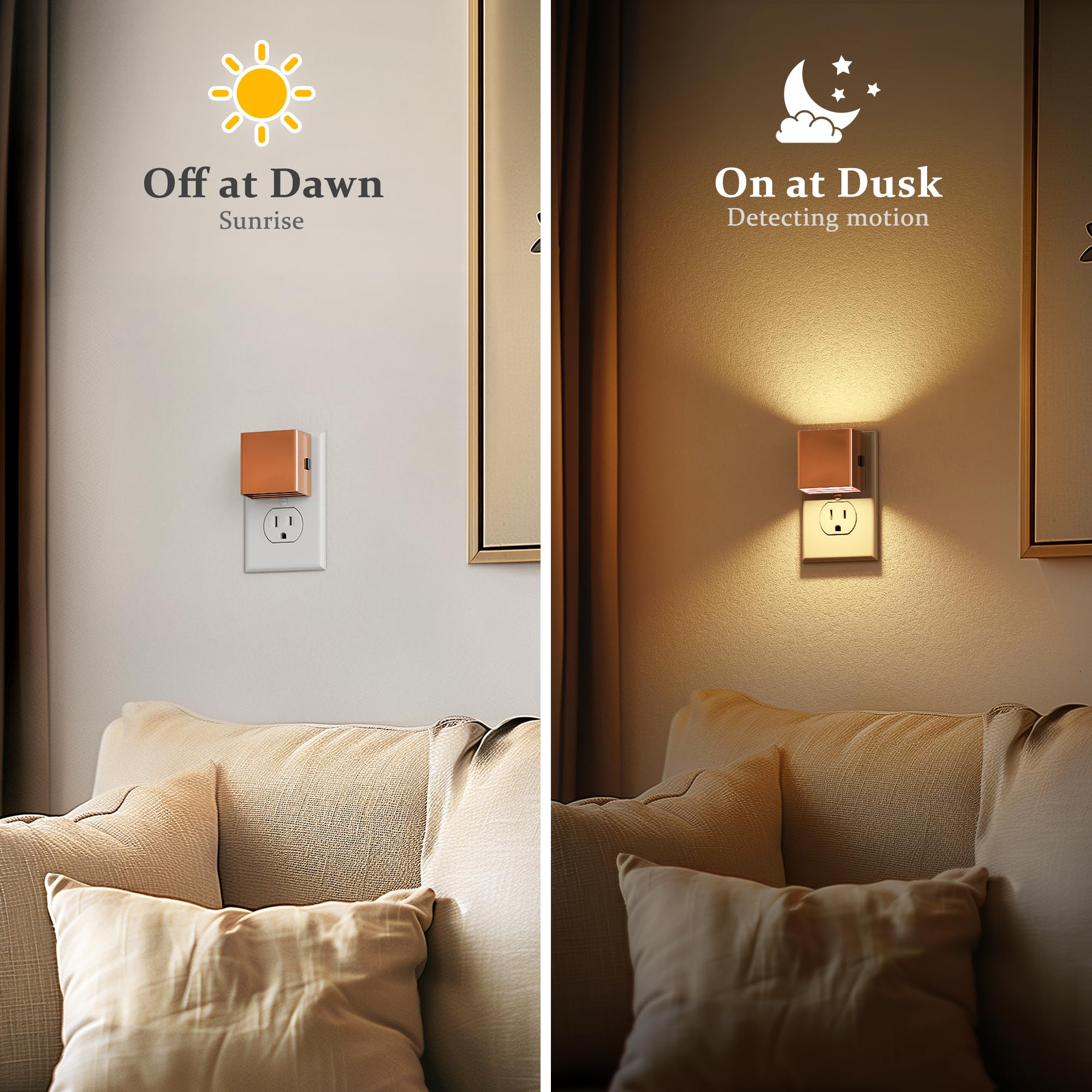JandCase Night Light, Adjustable Brightness, 2 Pack, Square, Rose Gold-1, Model GY106RG, Plastic