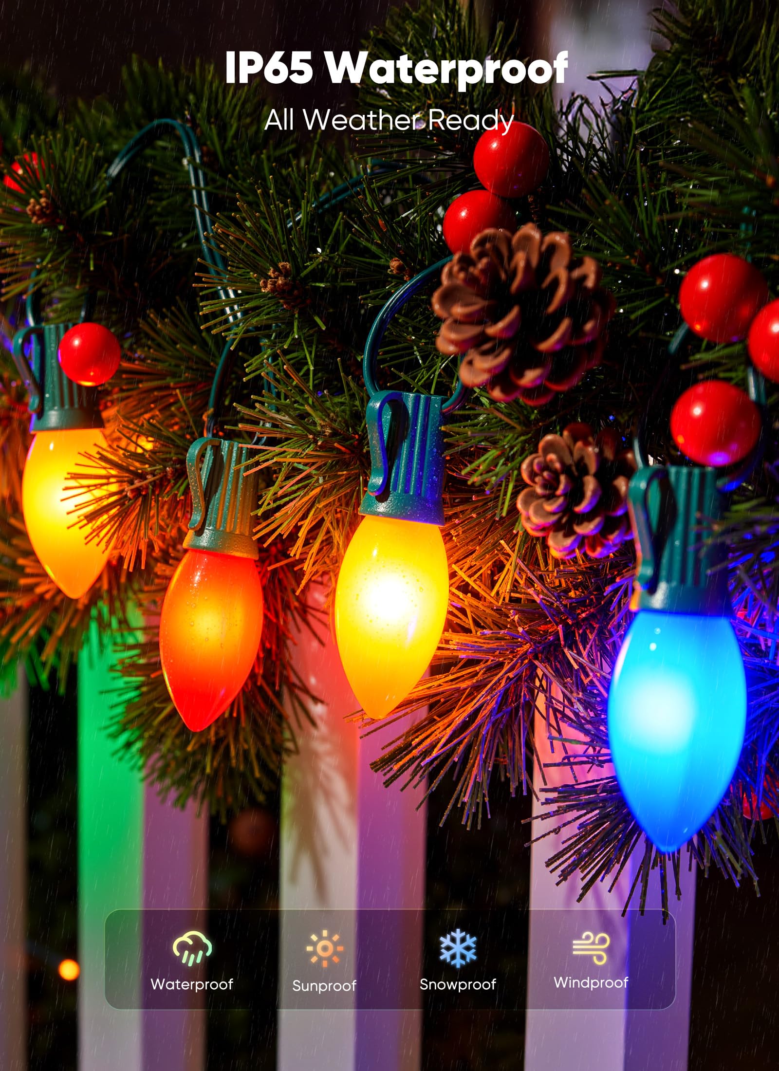 C9 Led Christmas Lights Outdoor  200 Feet C9 String Light With 200 Shatterproof Matte Bulbs  Connectable Waterproof Christmas Tree Lights For Holiday Roofline Backyard Garden Decor  Multicolor