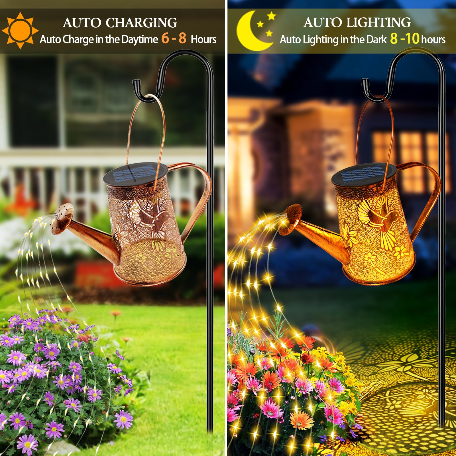 2 Pack Solar Watering Can Lights, Hummingbird Gifts For Women Mom Grandma Birthday, Waterproof Outdoor Garden Decor Large Hangin