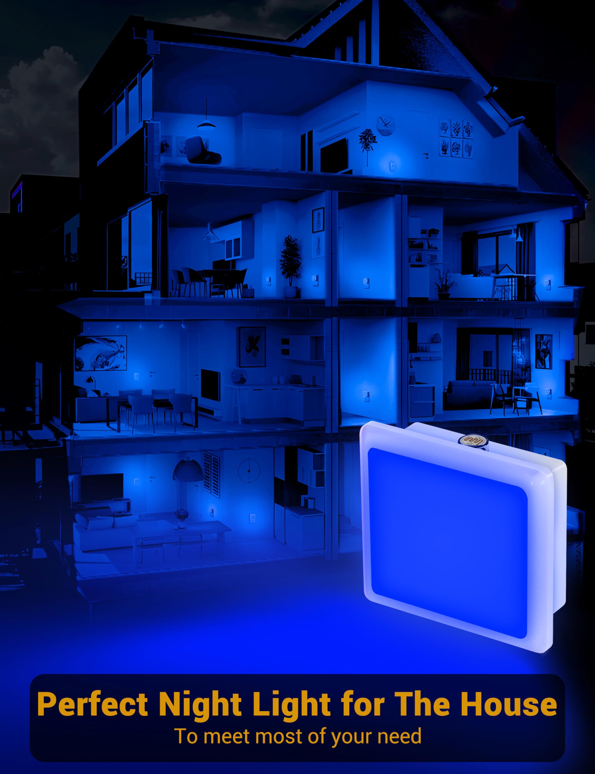 Jandcase Blue Night Light, Blue Nightlight[2 Pack],0.3 Watt Led Night Light With Dusk-To-Dawn Light Sensor,Plug In Nitelight For Gaming Room,Bedroom,Corridor,Hallway,Non-Dimmable