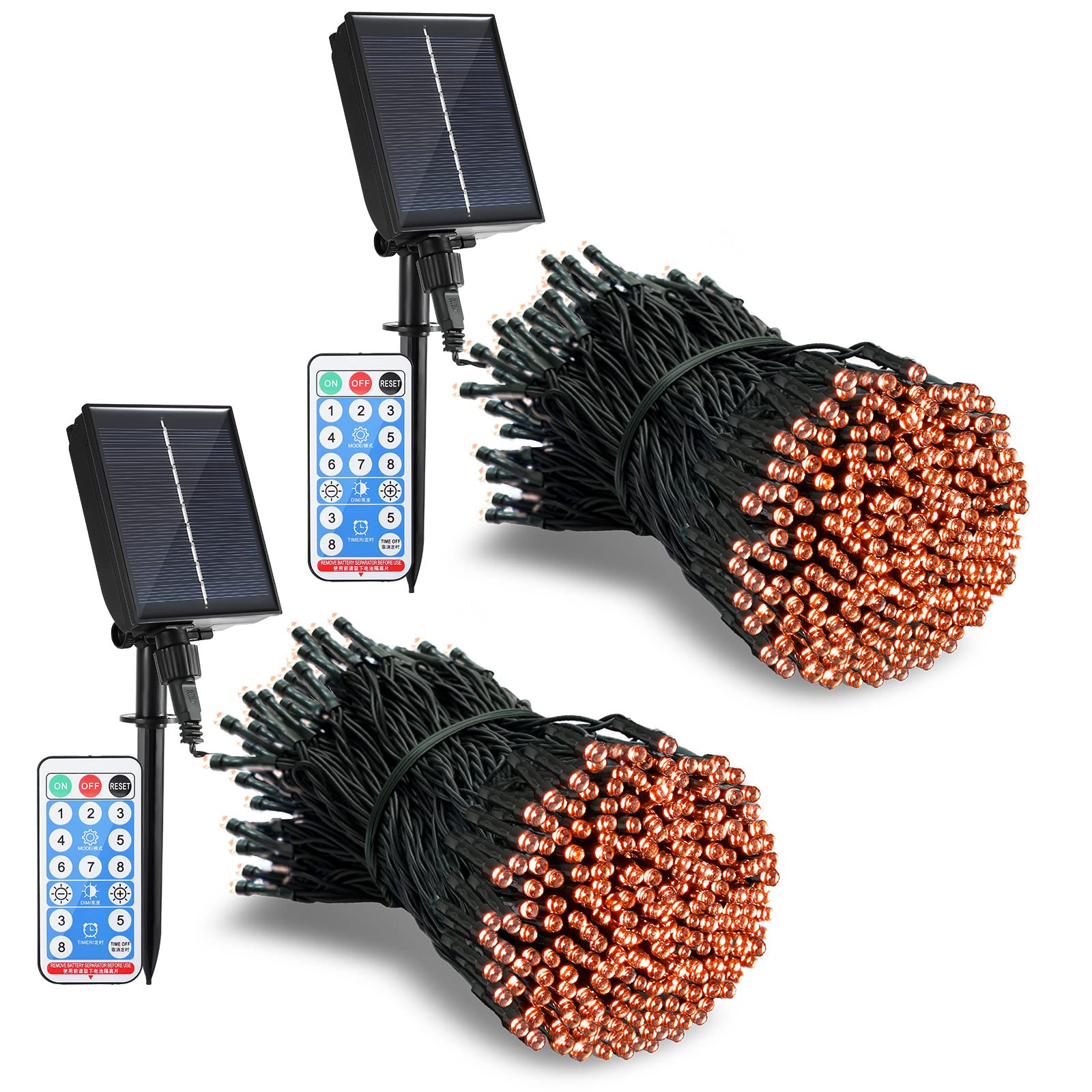 GNIXLING Orange Halloween Lights, 2 Pack Each 105FT 300LED Solar Halloween Decorations Outdoor, 8 Modes Solar Halloween Lights for Halloween Decorations (Orange)