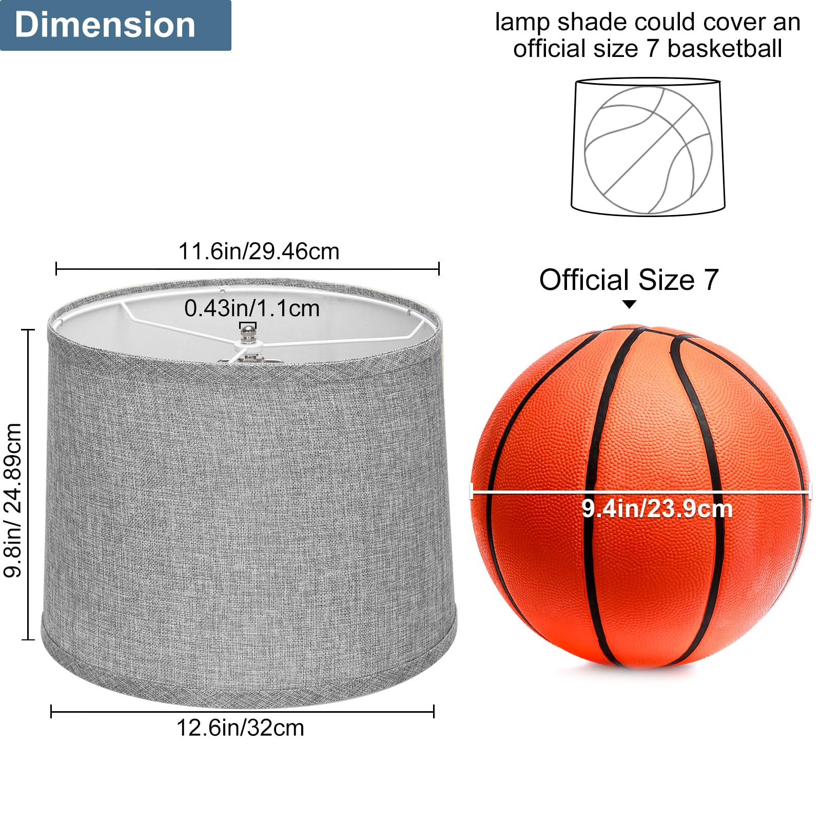 Seaside Village Drum Lampshades Set of 2, Gray Fabric, 11.6in Top x 12.6in Bottom x 9.8in High, Easy Assembly, Spider F