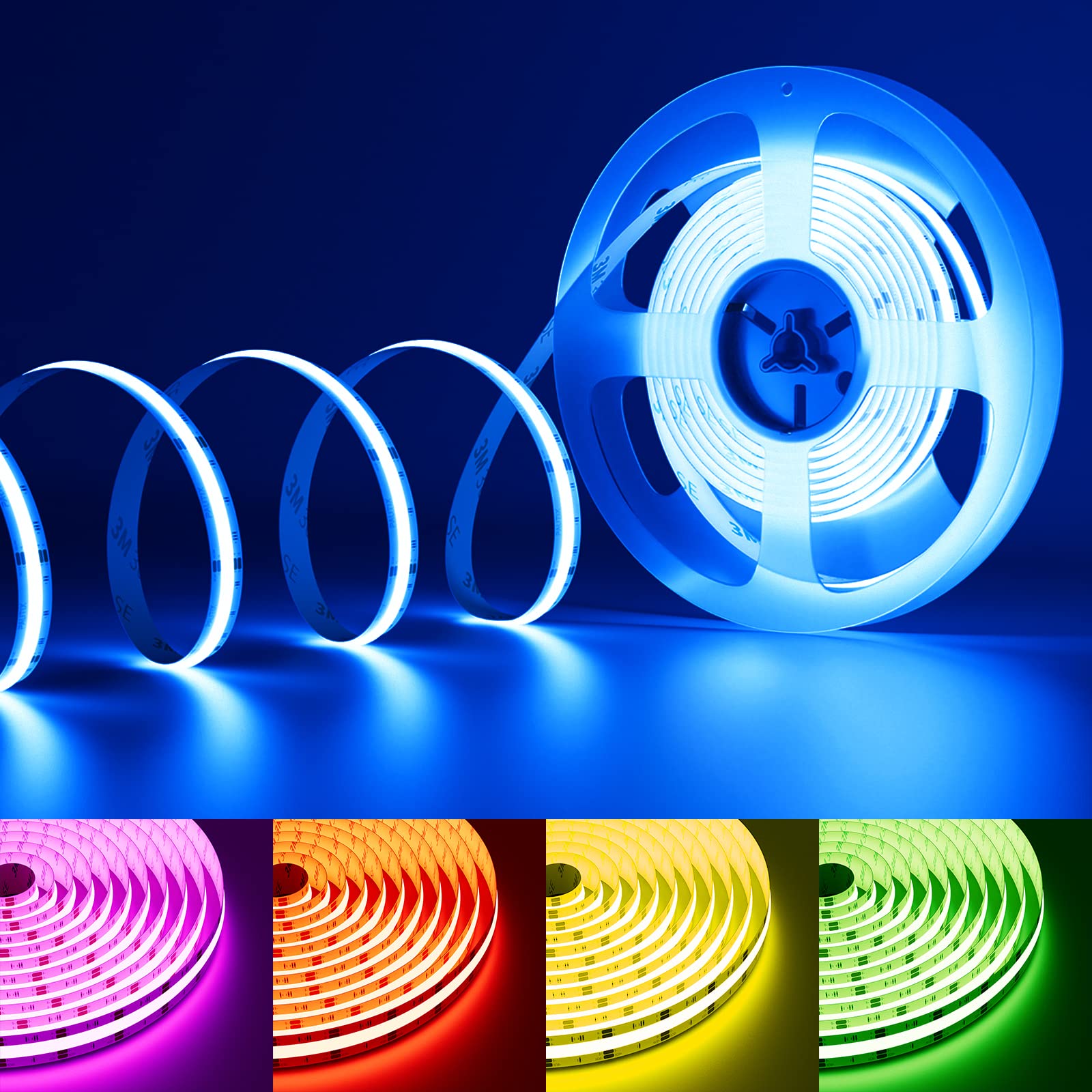 PAUTIX RGB COB LED Strip Light 16.4ft/5m, UL Listed Multicolor Flexible Tape, Model SRGB840F010W24-COB-5M-S