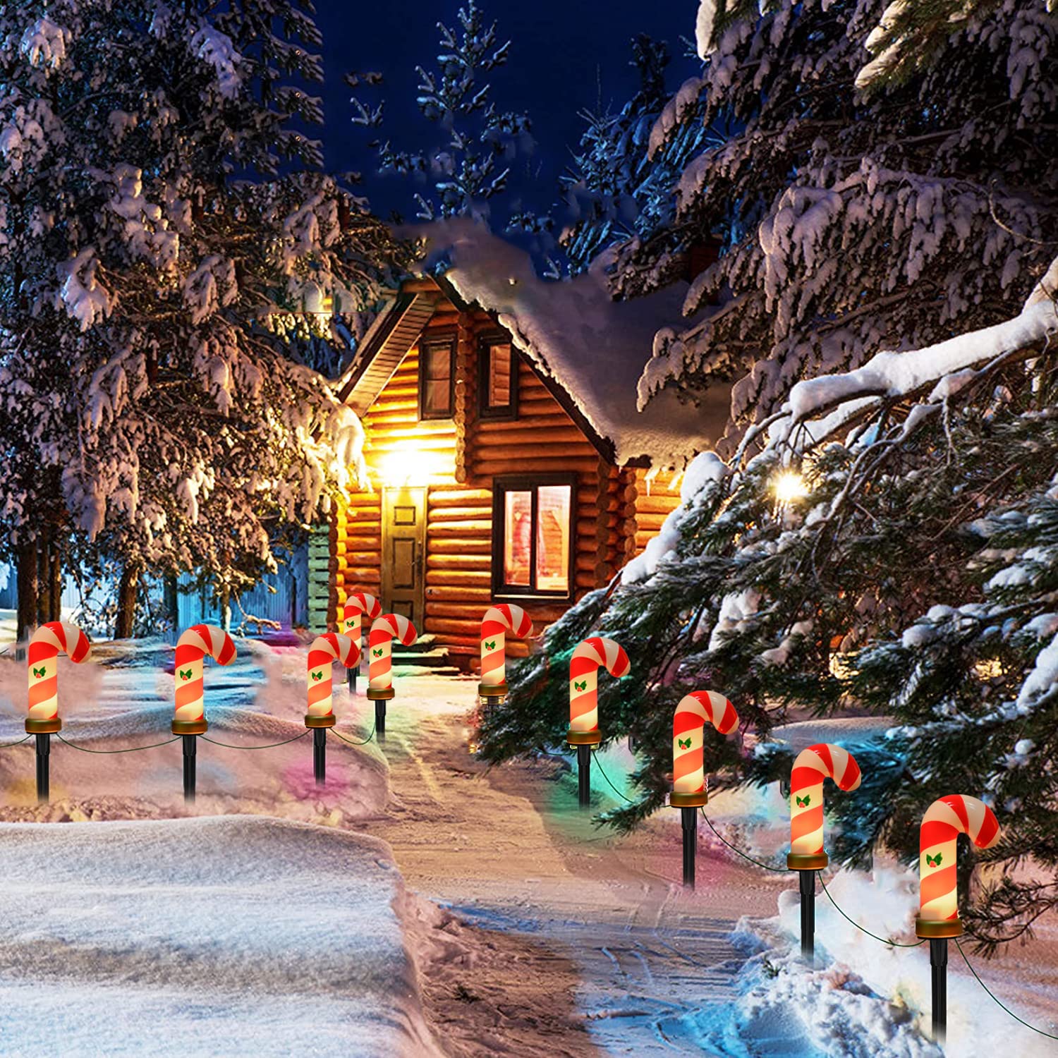 GOOTHY Christmas Candy Cane Pathway Lights - 2 Sets 7FT Outdoor String Lights, Plastic Stake Lights for Driveway & Garden Decor