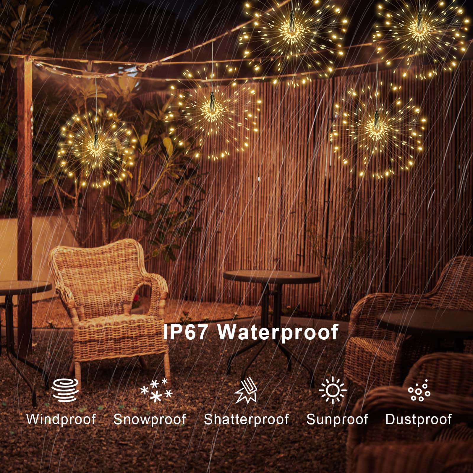 Fooing 8 Pack Firework Lights Led Copper Wire Star String Lights 8 Modes Battery Operated Fairy Lights With Remote,Wedding Decor