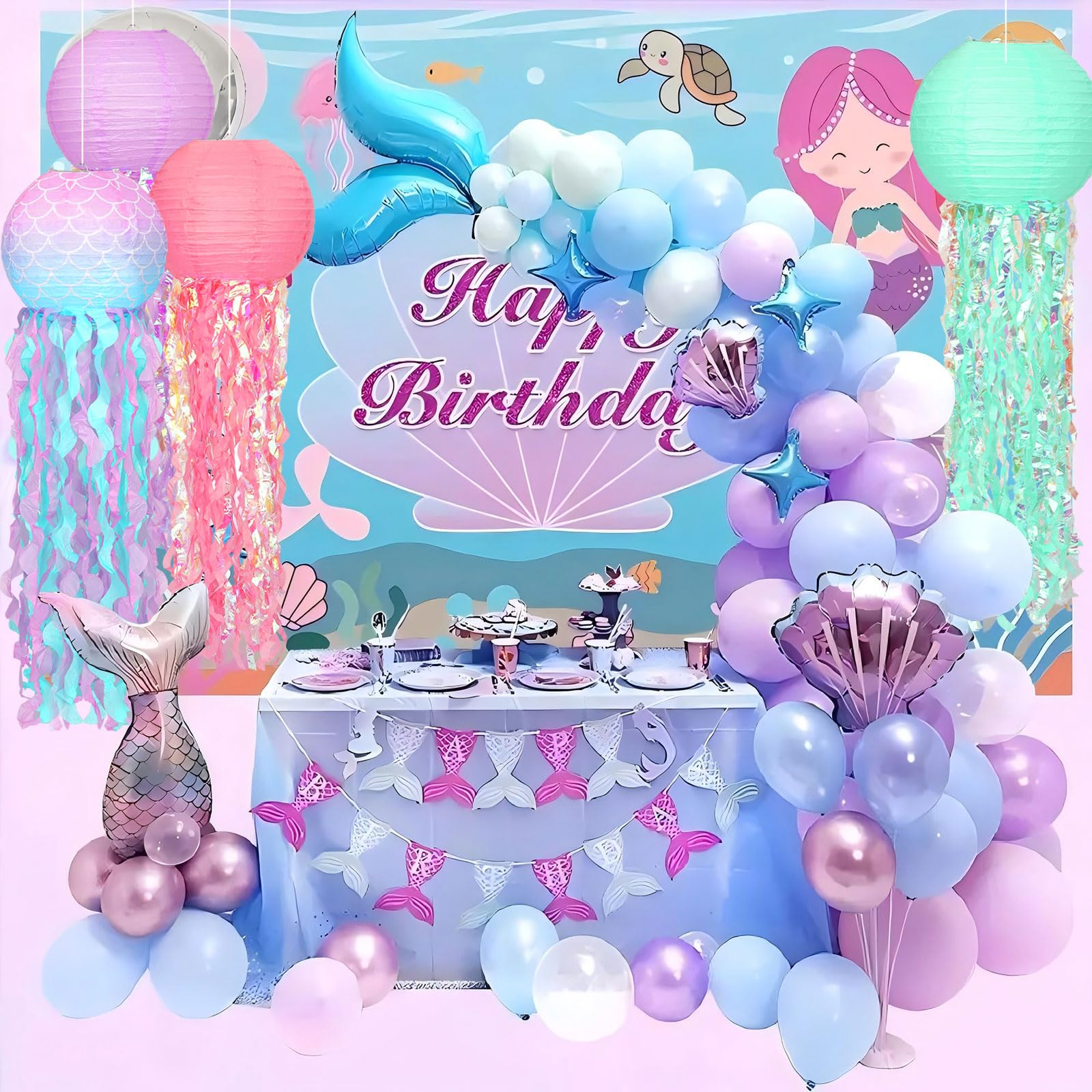 Mermaid Birthday Decorations 6Pcs Jellyfish Paper Lanterns Gradient Colorful Jelly Fish Paper Lanterns Hanging Lantern For Merma