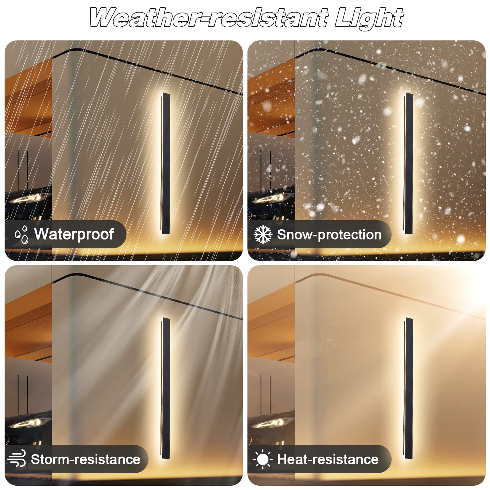 Sjiguangz 2 Pack 24 Inch Long Outdoor Modern Led Wall Lights, 3000K Black Modern Wall Sconce, Waterproof Ip65 Long Wall Light Fi