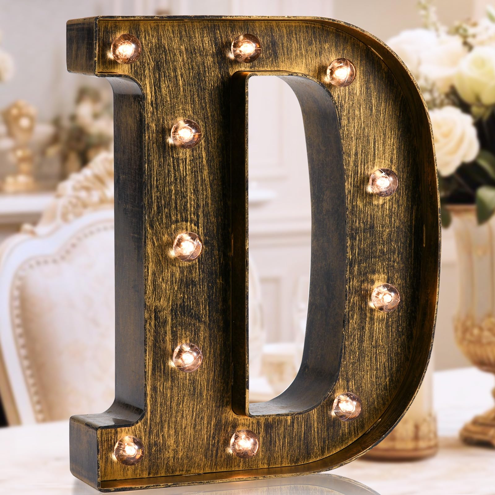 OYCBUZO Golden Black LED Marquee Letter Sign - Vintage Style Light Up Alphabet Decor for Cafe, Wedding, Birthday - Model: Vintage-Letter-04