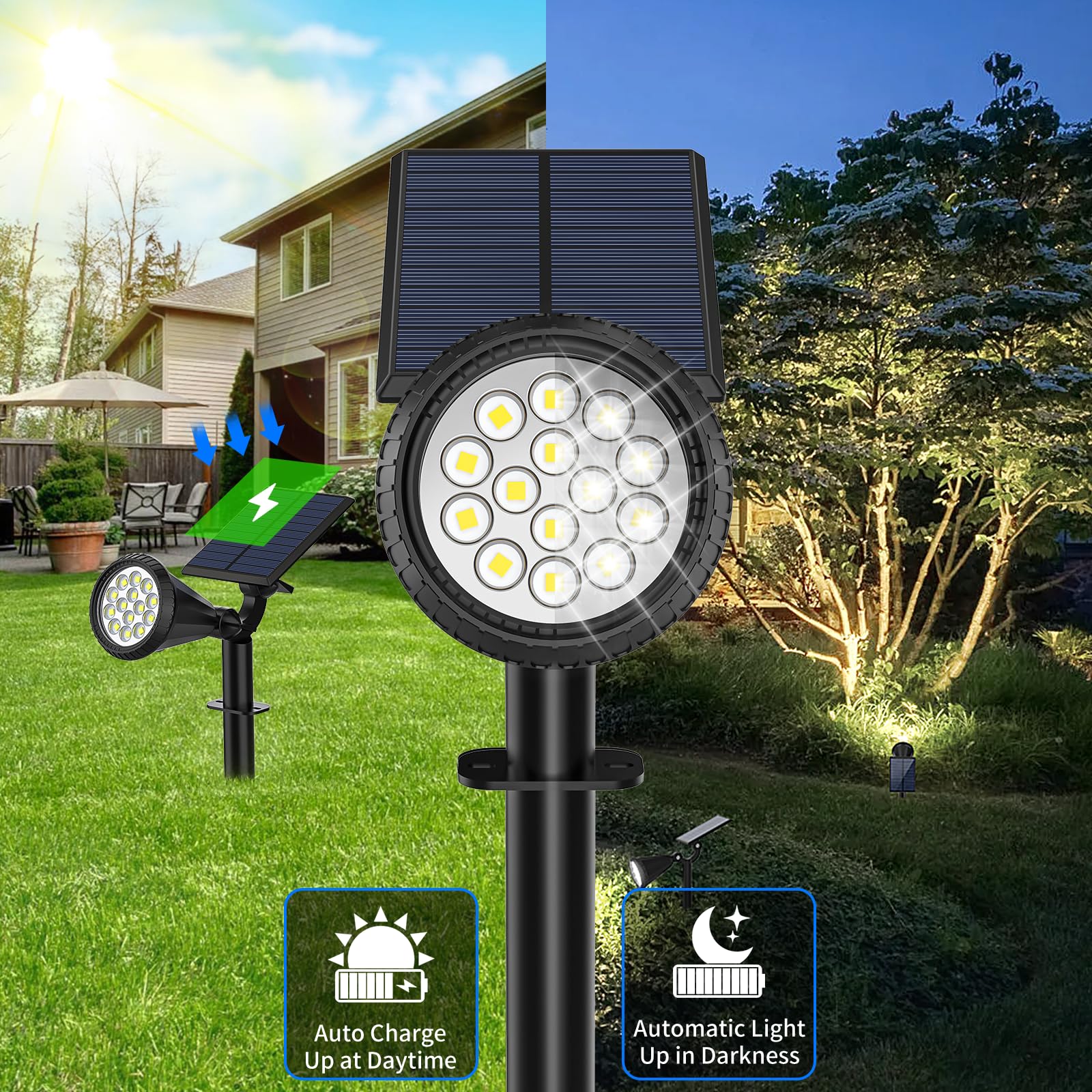 Katipeal Solar Spot Lights Outdoor [4 Modes /2 Pack] Waterproof Ip65 Solar Spotlights With Auto On/Off, 180 Adjustable Solar Pow