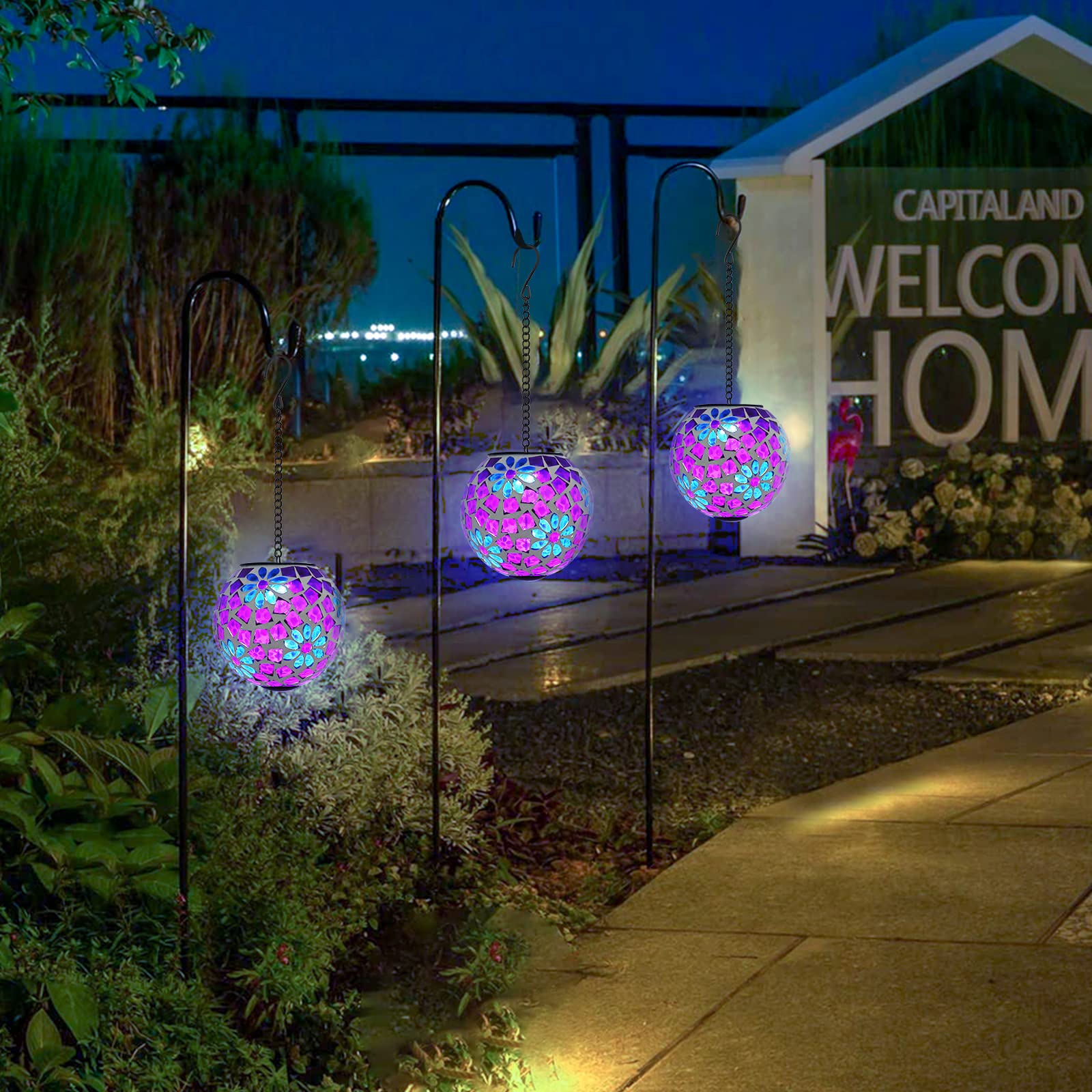 Vcuteka Solar Hanging Lights - Waterproof Mosaic Lanterns For Patio, Garden & Yard Decoration