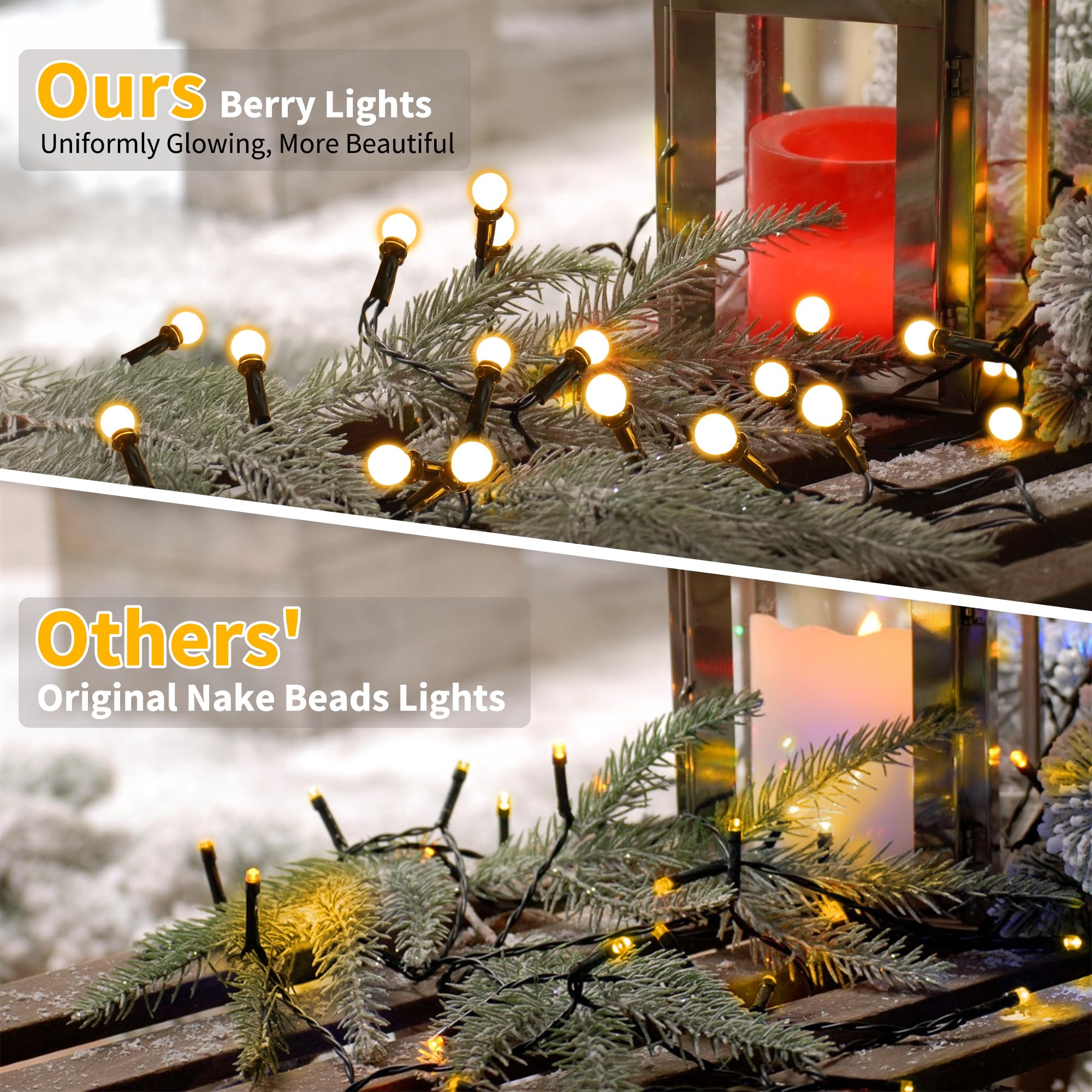 Brizled LED String Lights, 66ft 200 LED Warm White, 8 Modes, Green Wire for Indoor Outdoor Use