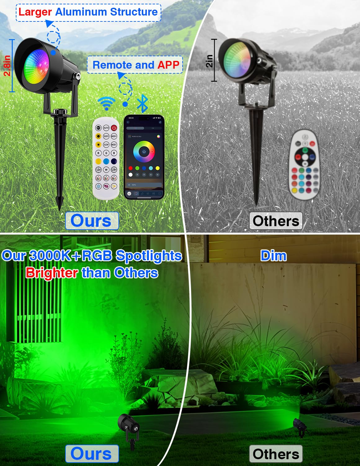 Crepow Spot Lights Outdoor, Smart Rgbw Led Color Changing Landscape Lights With App And Remote Control, Music Mode, Diy Scenes,