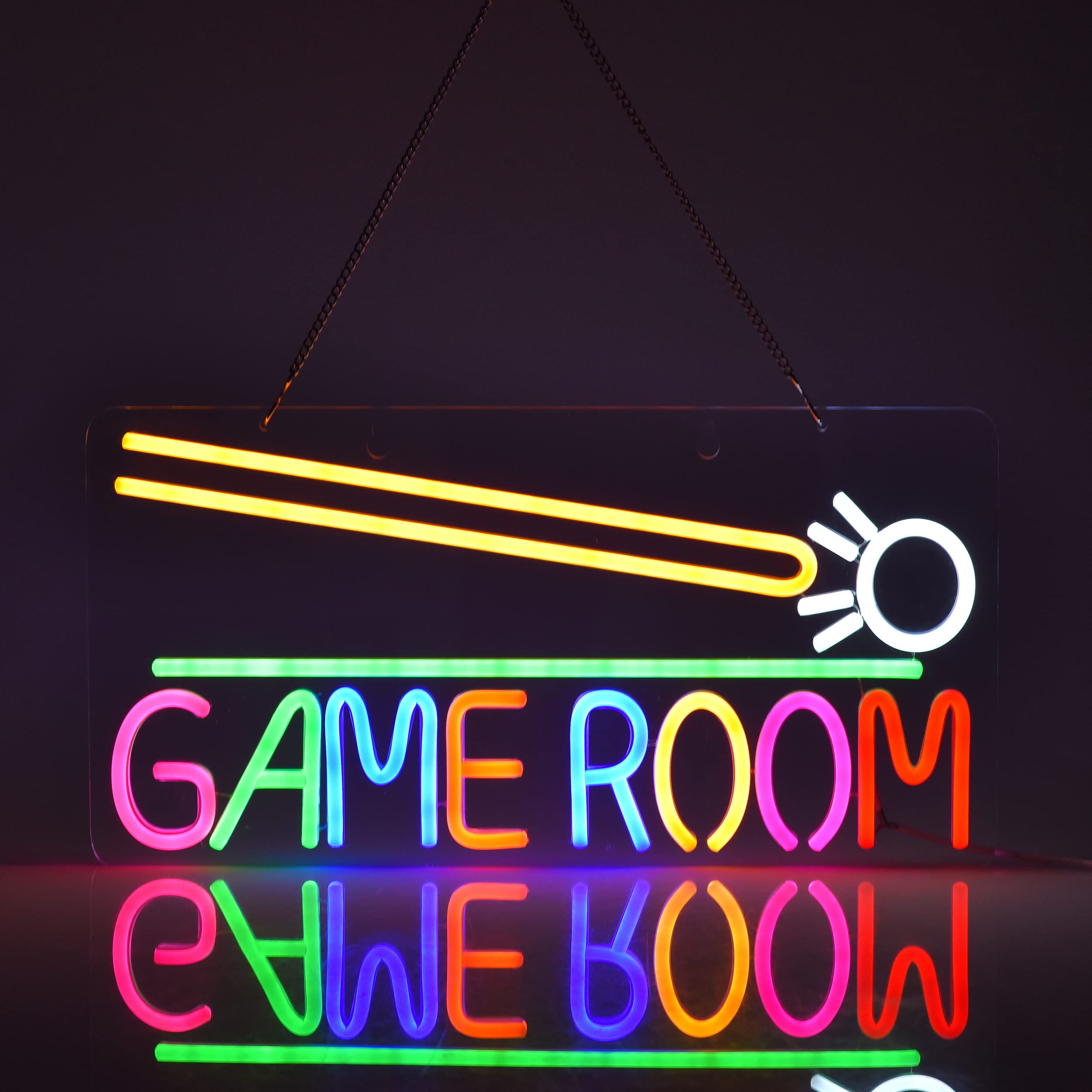 Roouneon LED Neon Light Sign for Game Room, Billiards, Dimmable, Green+White, Acrylic, Model LED-GR Billiards