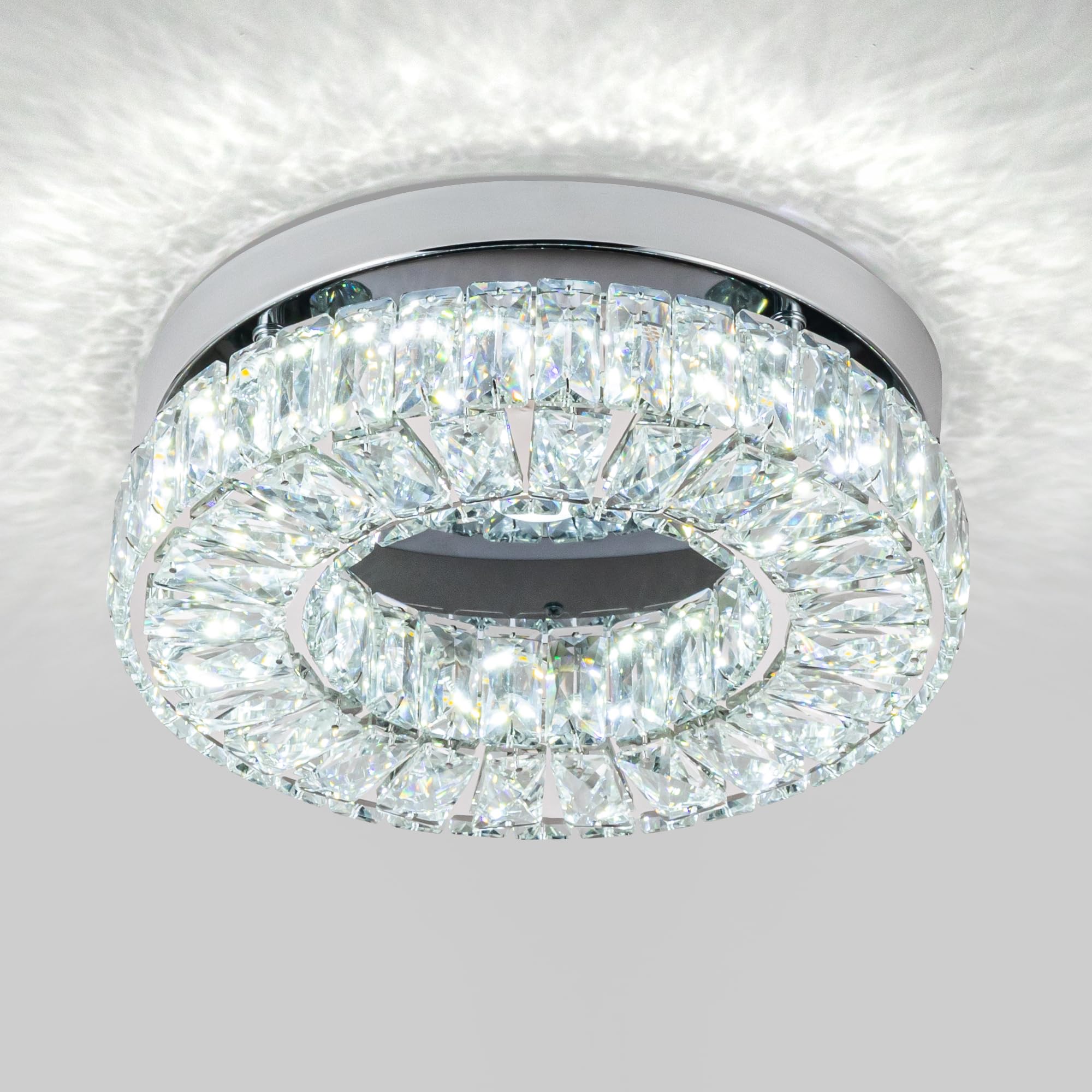 11.8    Crystal Ceiling Light Fixture Bedroom Chandelier Ceiling Light LED Flush Mount Chandelier for Dining Room Hallway (6500K