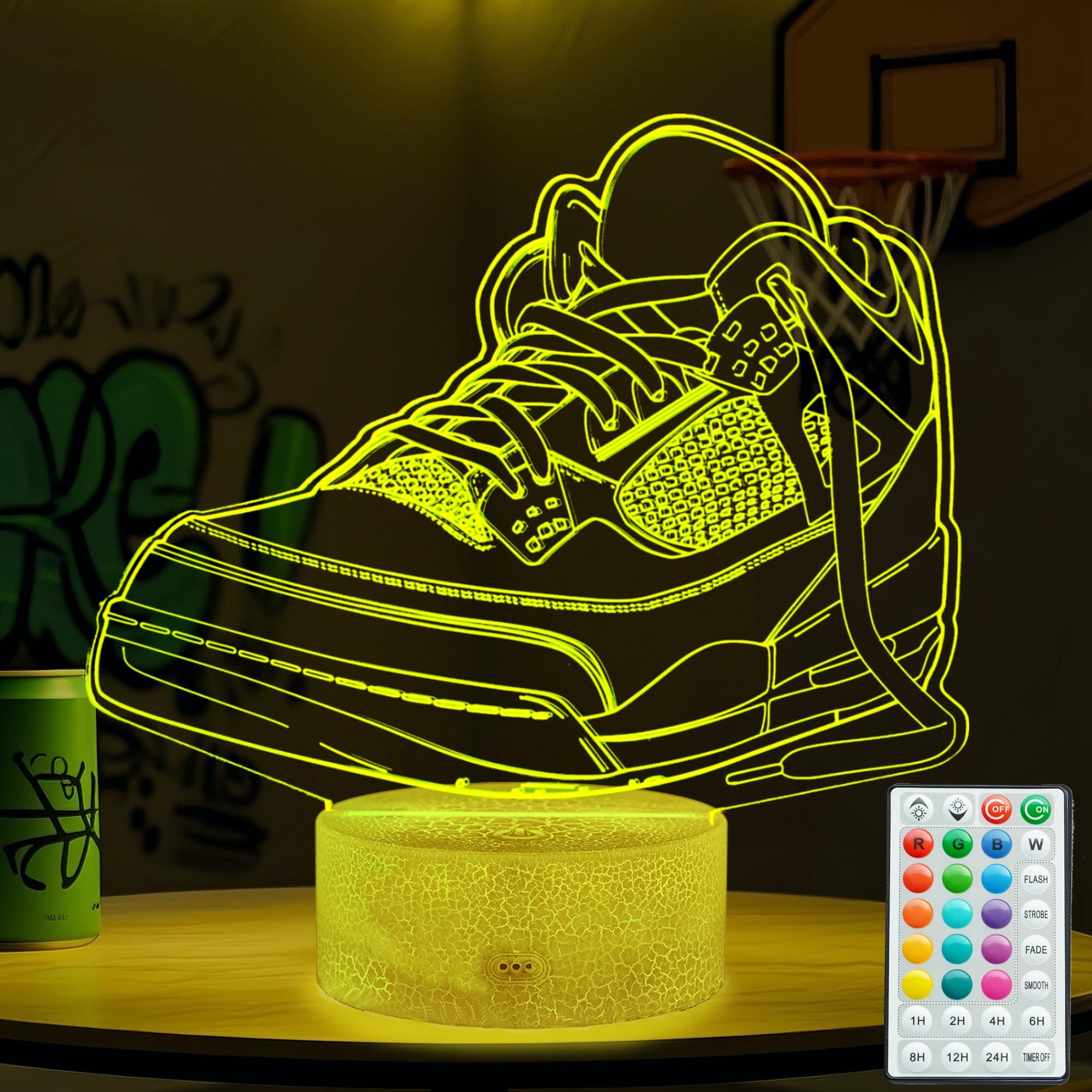 POSSHE Sneaker Gifts, Sport Shoes, Sneaker Gifts, 3D Illusion Night Light Lamp, 16 Colors Changing, Timer, 4 Flash Modes and Dim