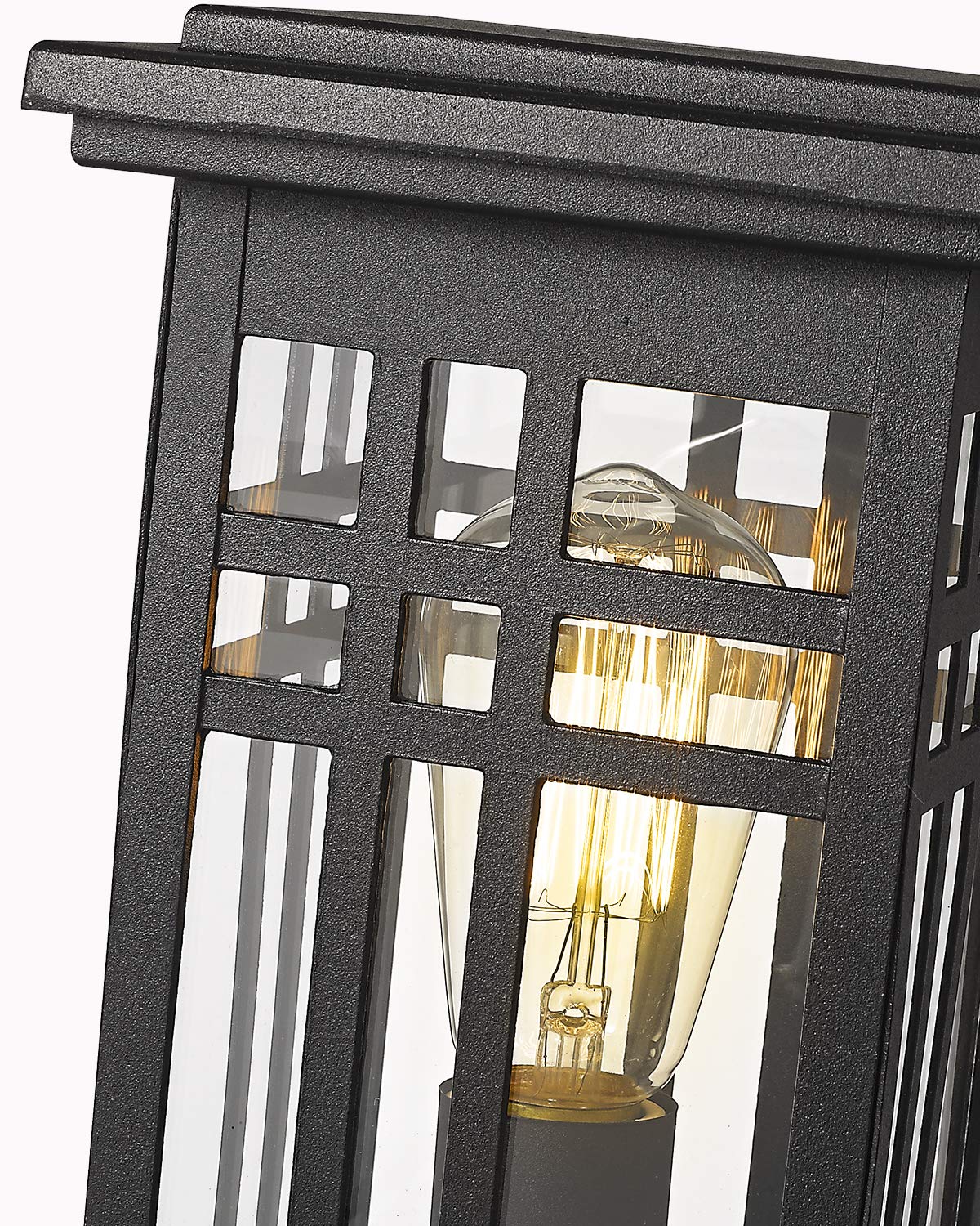 zeyu Outdoor Pole Lantern Light Fixture, Clear Glass Shade, Black Finish, Model 20068-P BK, Medium Size