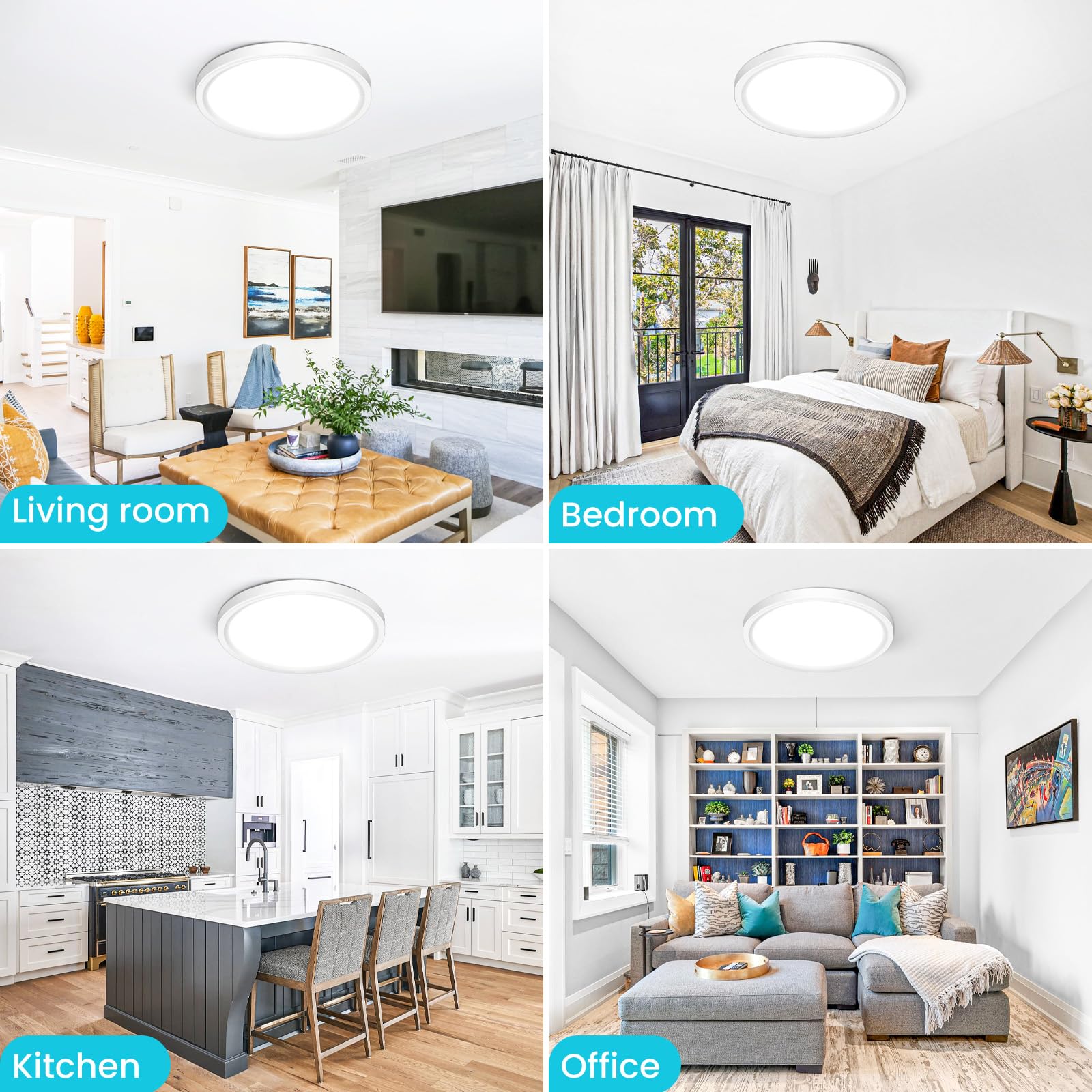 Libtit 12 Inch Flush Mount Led Ceiling Light Fixture  3000K 4000K 6500K Adjustable  28W 3200Lm White Round Lighting Fixtures For Bathroom Shower Hallway Kitchen  2 Pack