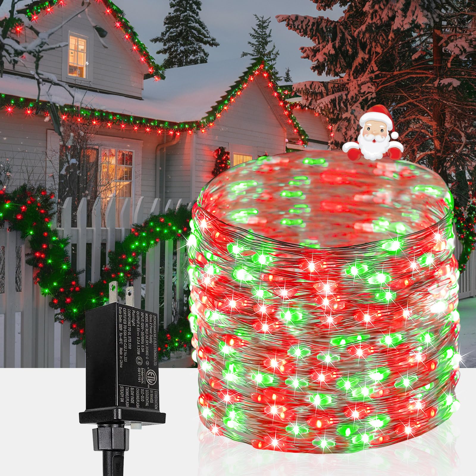 66Ft 200 Led Christmas Fairy Lights Plug In  Waterproof String Lights Outdoor & Indoor 8 Modes With Timer Bedroom Decor  Twinkle Lights For Bedroom Party Holiday Christmas Decorations (Red And Green)