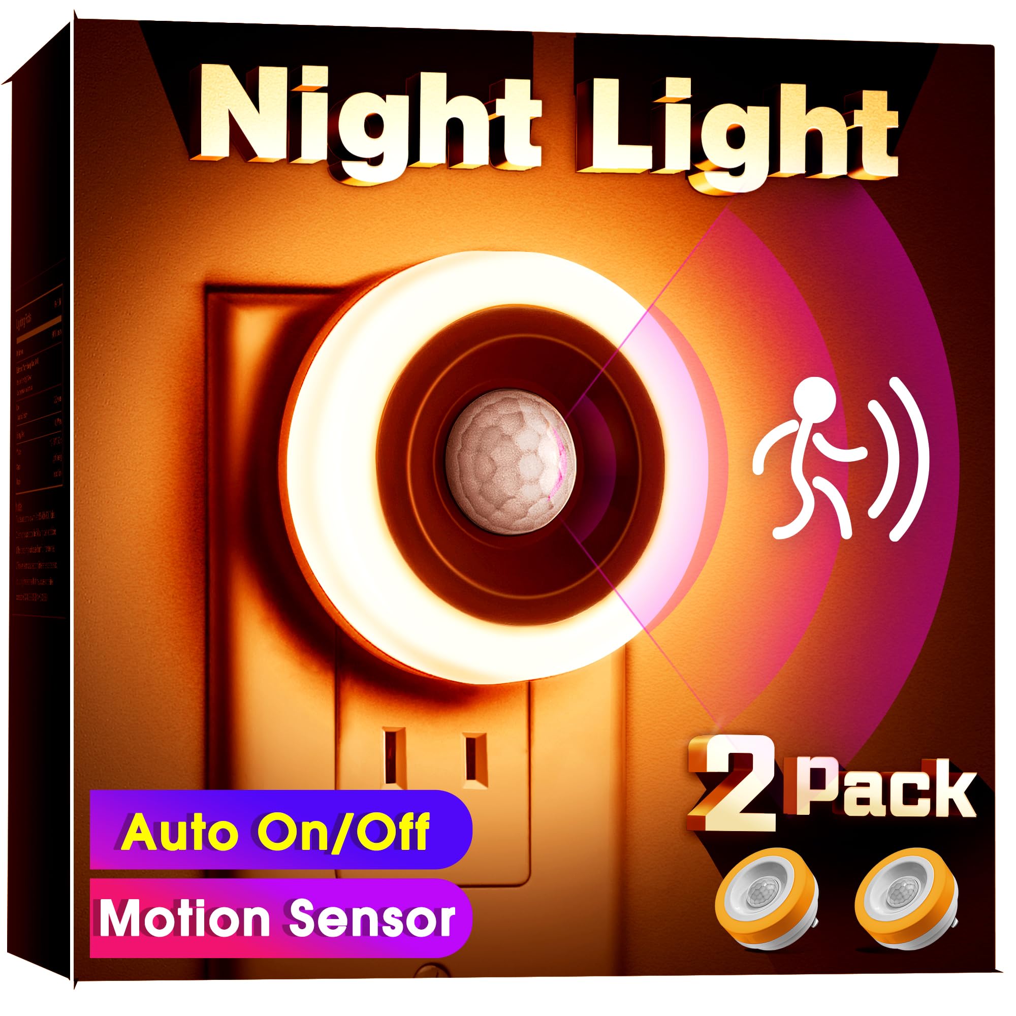 Briignite Motion Sensor Night Light Orange  [2 Pack] Night Lights Plug Into Wall  Auto On/Off Motion Activation Nightlight  Energy-Saving 0.6W Led Amber Night Light  Ideal For Kids  Bedroom  Bathroom