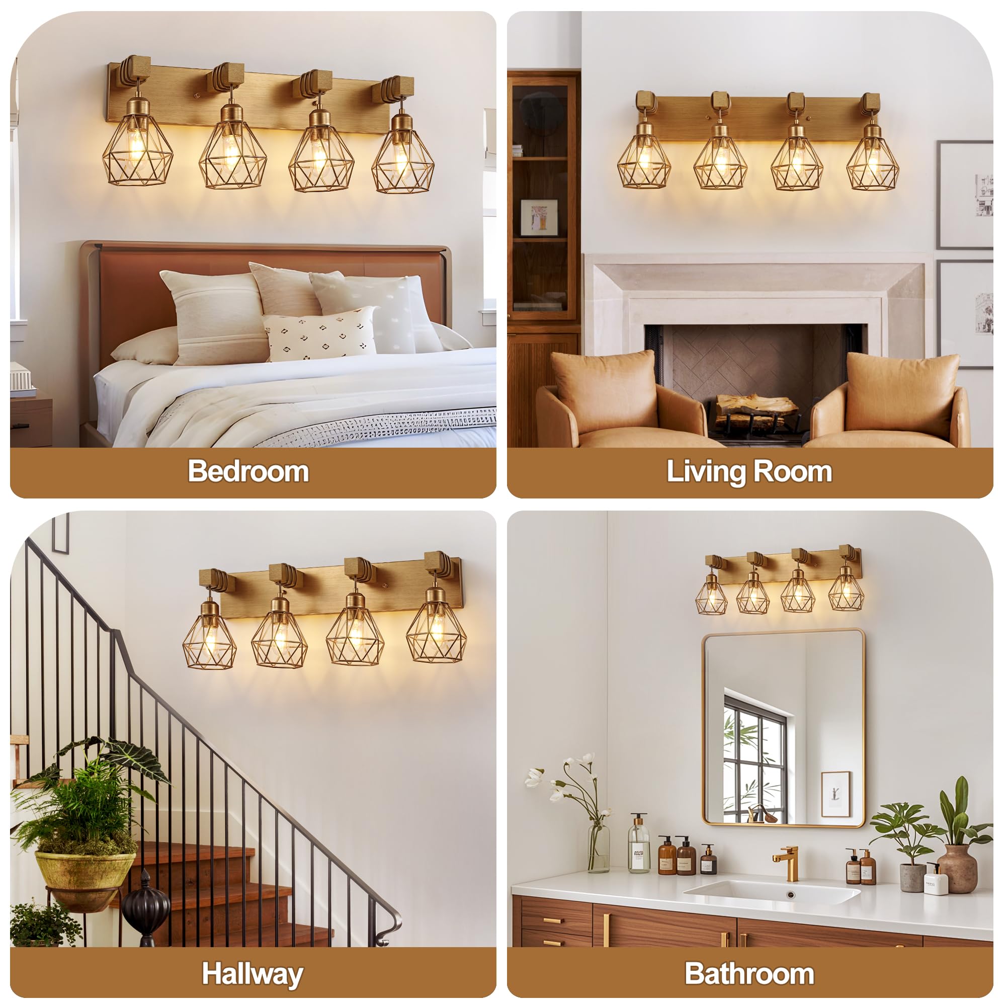 maesta 4-Light Gold Bathroom Vanity Light Fixtures, Elegant Metal Sconces for Living Room, Bedroom, Hallway - Model MA021-S-G-4