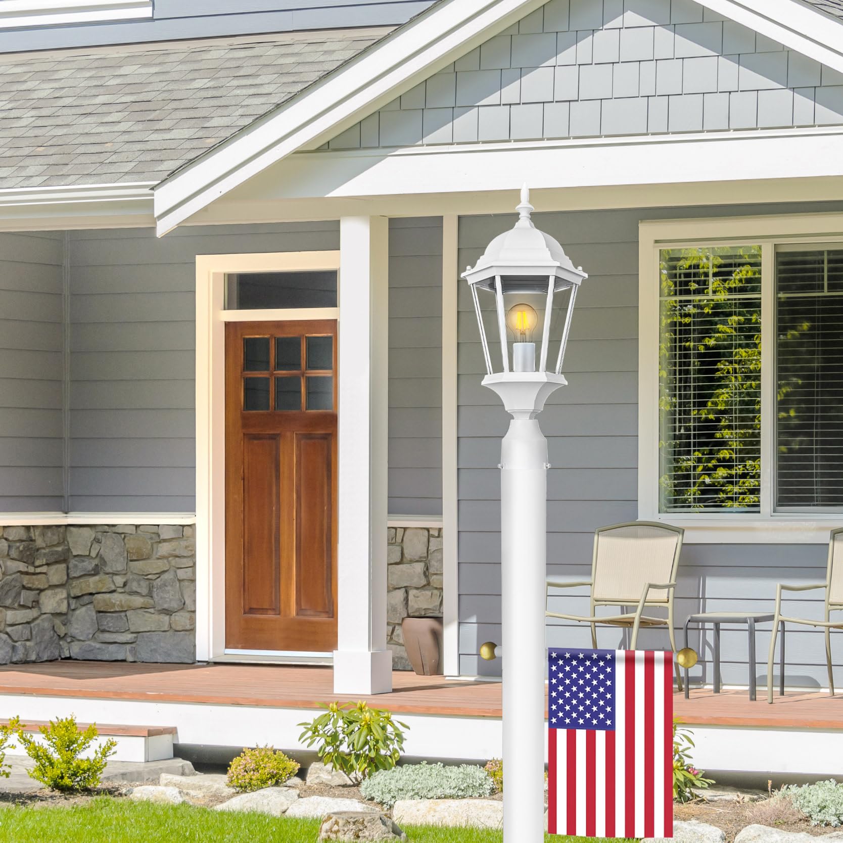 Design House 590091 Outdoor Post Light, Textured White, Aluminum, Clear Glass, for Driveways and Porches