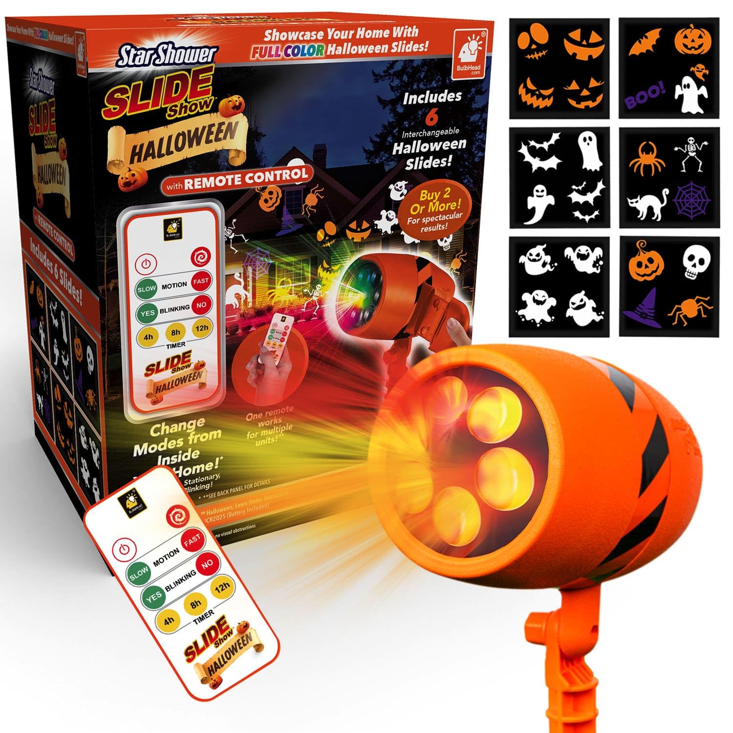 Star Shower Slide Show Halloween Holiday LED Projector, AS SEEN ON TV, Showcase Your Home With Full-Color Holiday Slides, Use 2 