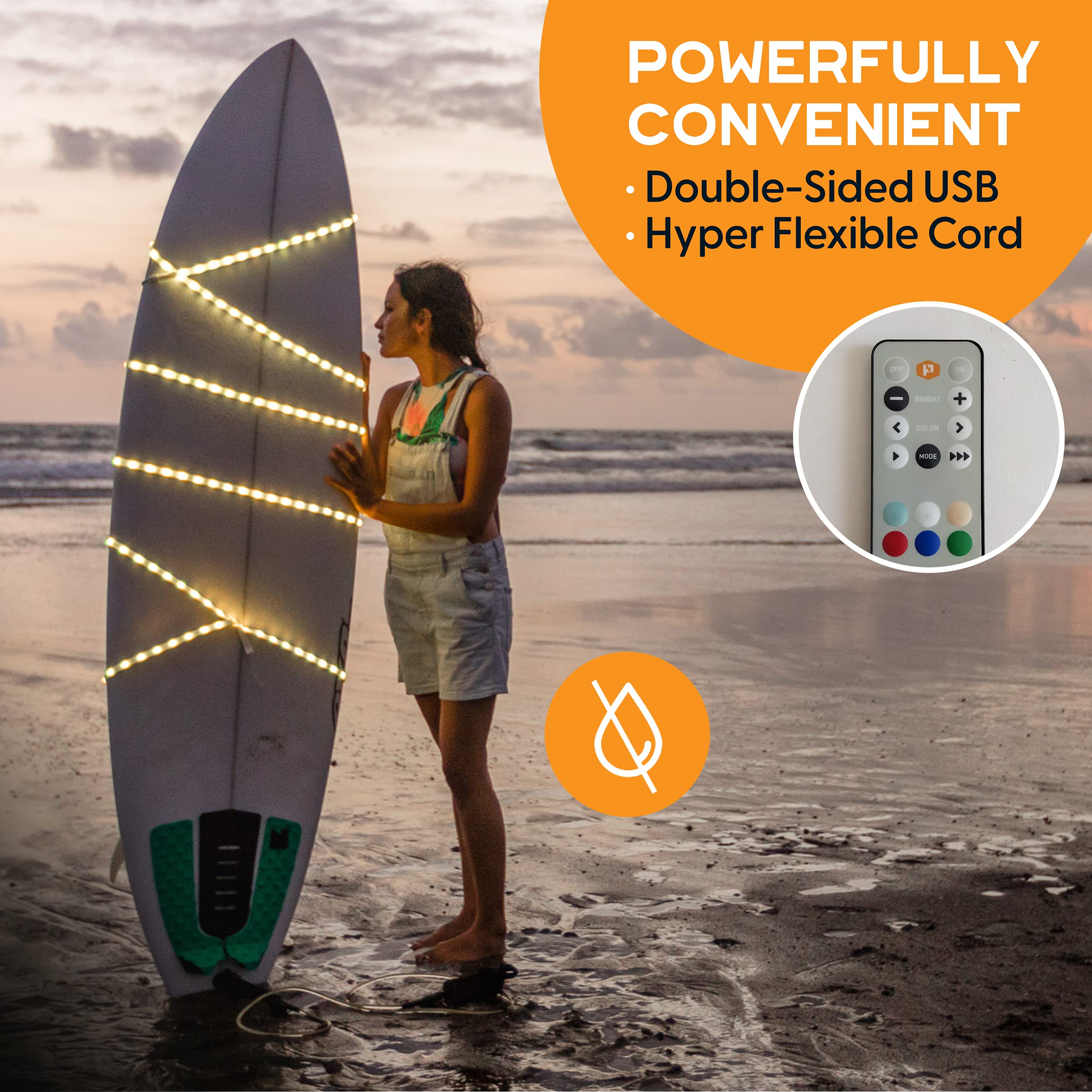 Power Practical LED Color Rope Lights - 10 FT Waterproof String Light with Remote, 15 Dimmable Colors, for Outdoor & Indoor Use, Multicolor