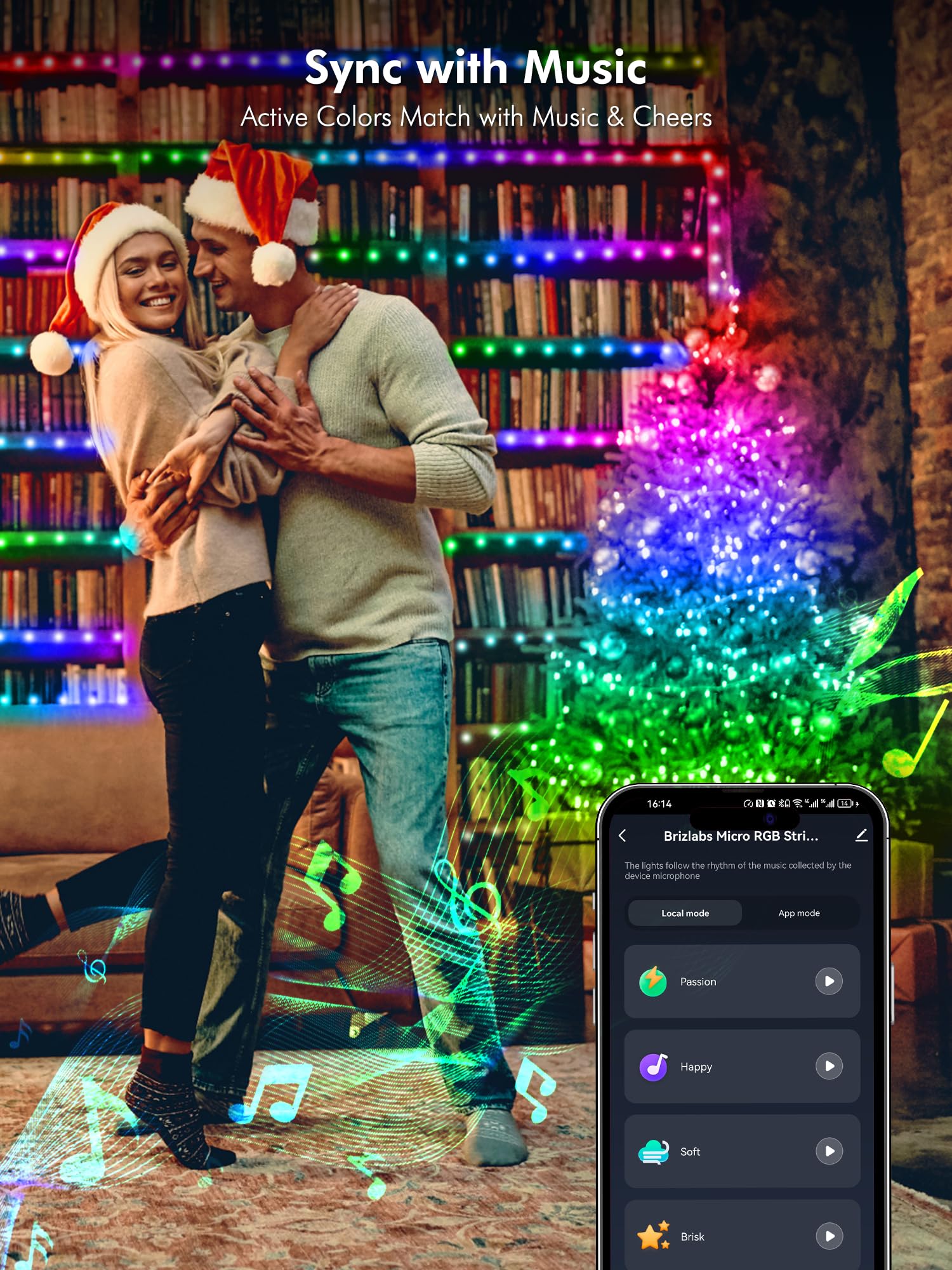 BrizLabs 66ft Smart Fairy String Lights, 200 LED WiFi App Control, Dimmable Rainbow, Music Sync, Works with Alexa & Google Home