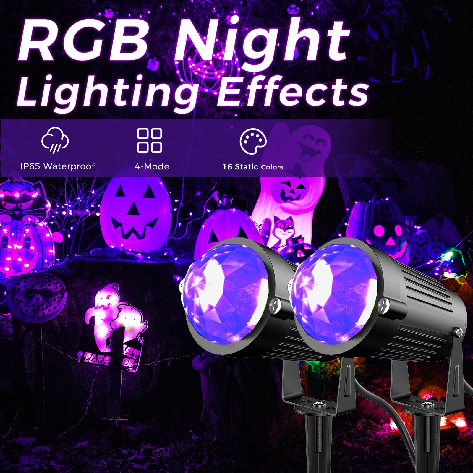 JIAQIYAN LED Spotlight Projector, 12W Color Changing, Black, 4-Pack, IP65 Waterproof, for Outdoor Garden Decor
