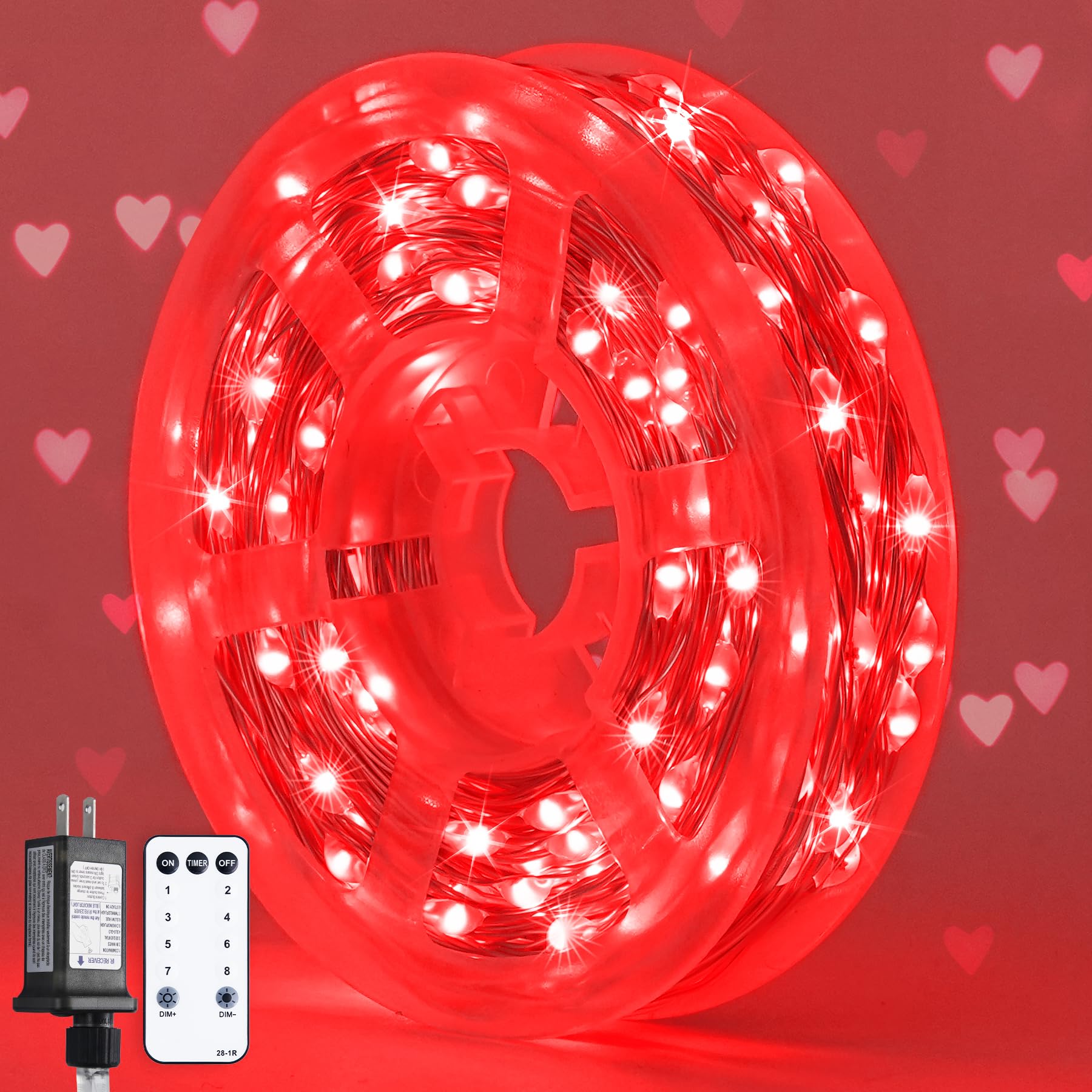 JMEXSUSS 200 LED Red Fairy Lights, 66 ft 8 Modes Red Christmas Lights Indoor Plug in with Wheel, Remote Control Red Twinkle Ligh