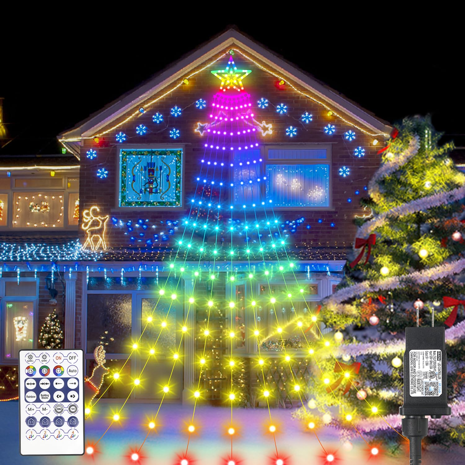 AMIPEPE Smart Waterfall Tree Lights, 18ft 521LED, Color Changing, Remote Timer, Music Sync, for Valentines Day Wedding Party Decor