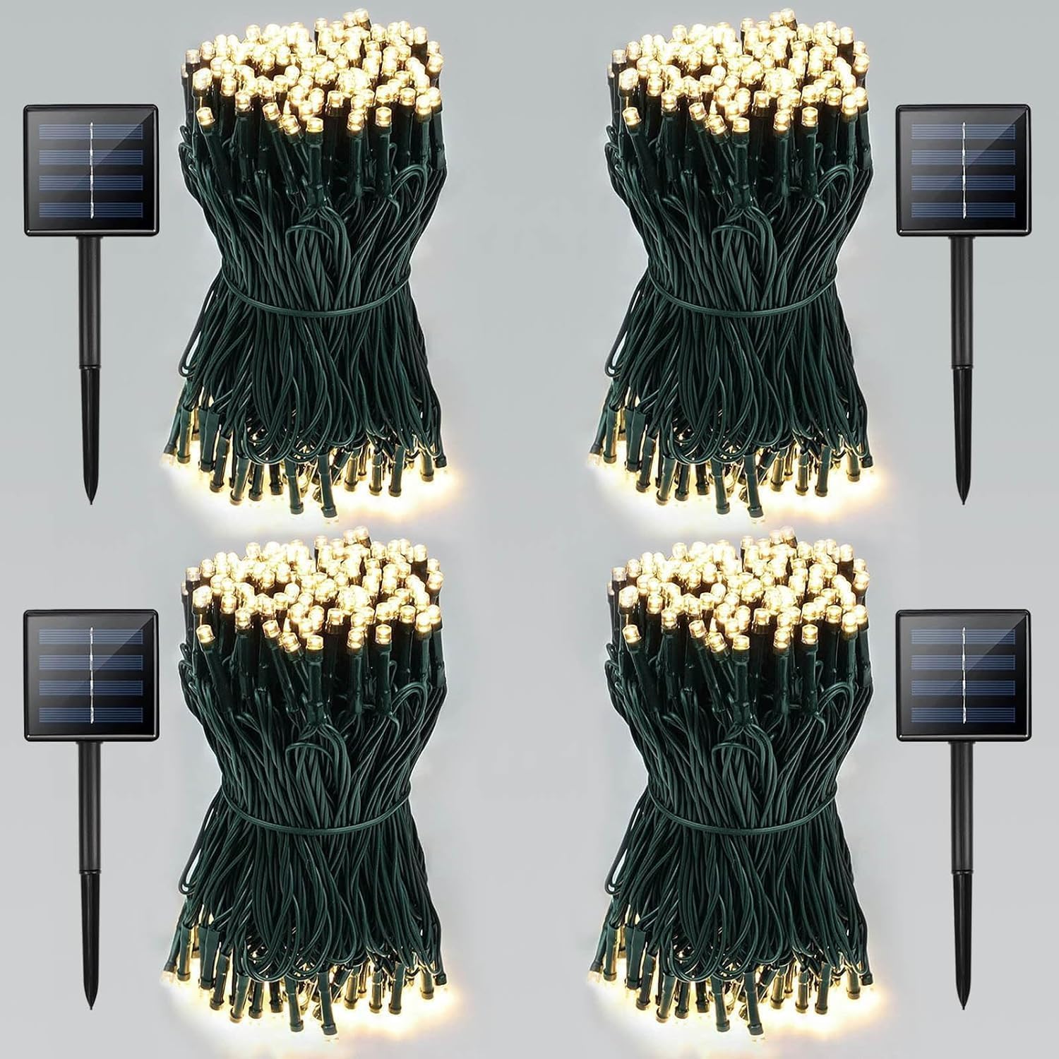 4 Pack Total 800 Led Solar Christmas Lights Outdoor  Solar String Lights For Outside With 8 Modes  Waterproof Green Wire Solar Powered Tree Light For Xmas Party Yard Garden Decorations (Warm White)