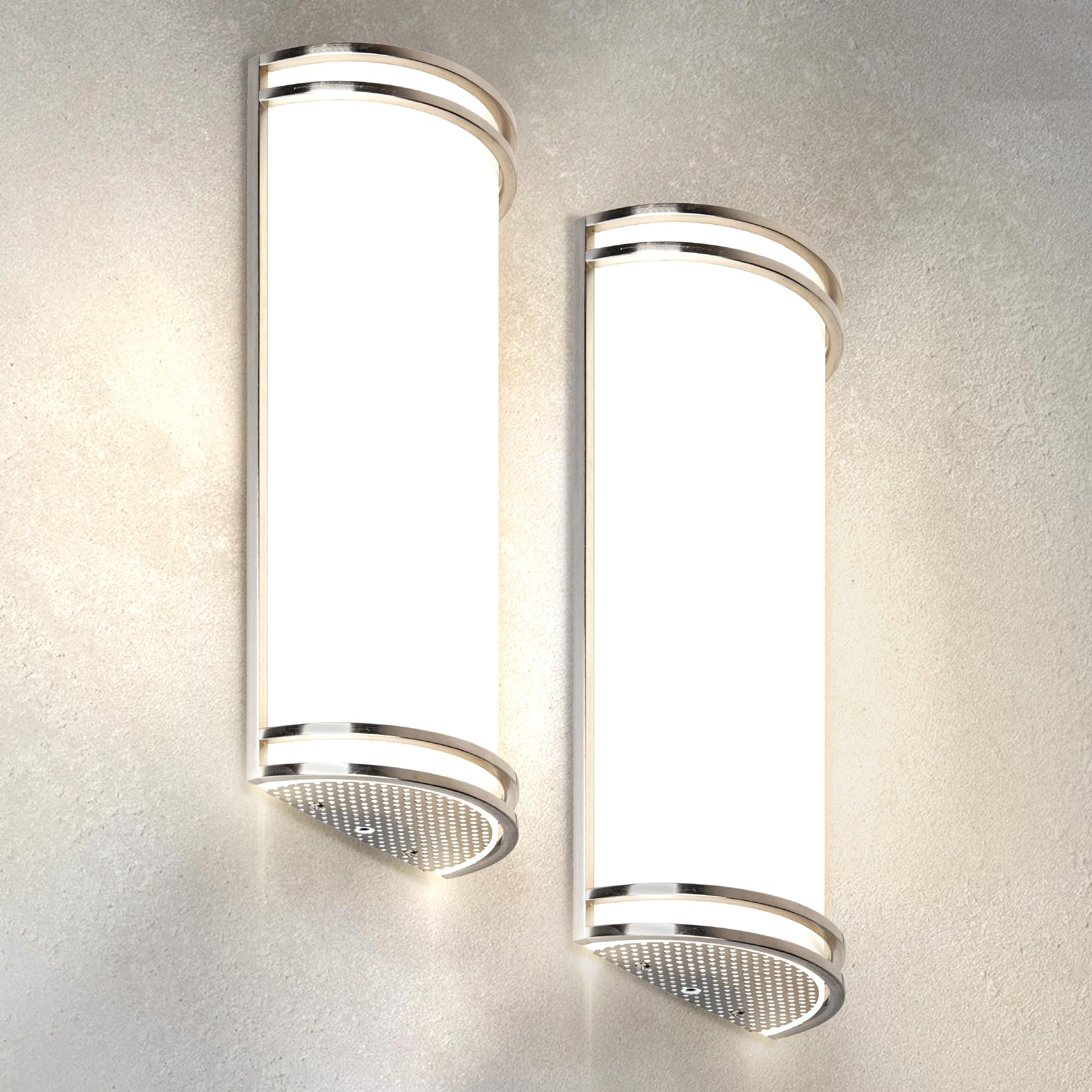 ASD LED Indoor Wall Mount Light Fixture - 18 Inch 25W Modern Interior Nickel Dimmable Wall Sconce Light - ETL 3000K 4000K 5000K Adjustable - Hallway  Bedroom LED Wall Lights  2 Pack