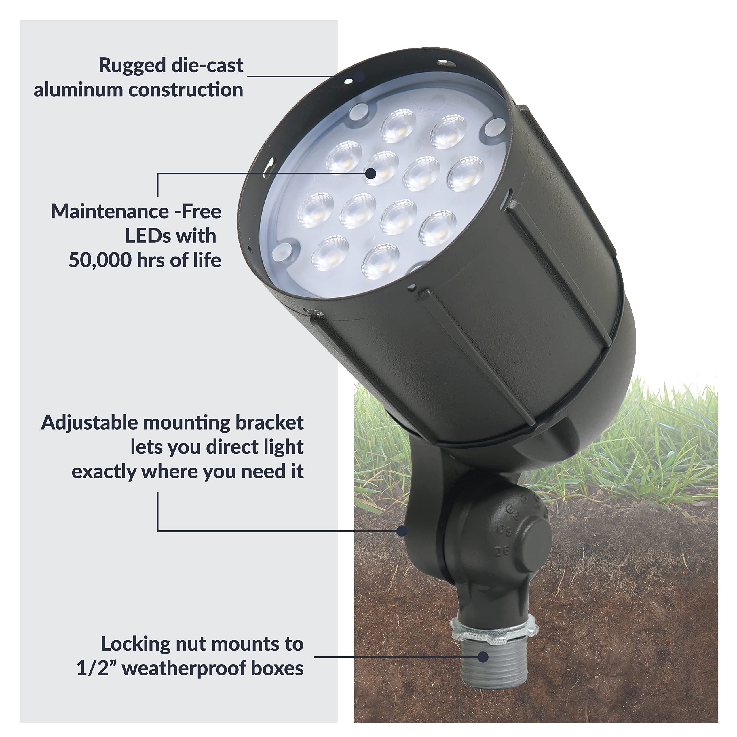 Newhouse Lighting 12-Watt LED Flood Light, Weatherproof, Bronze, Aluminum, Model V5BLF12BRZ, Ideal for Outdoor Use in Backyards and Playgrounds