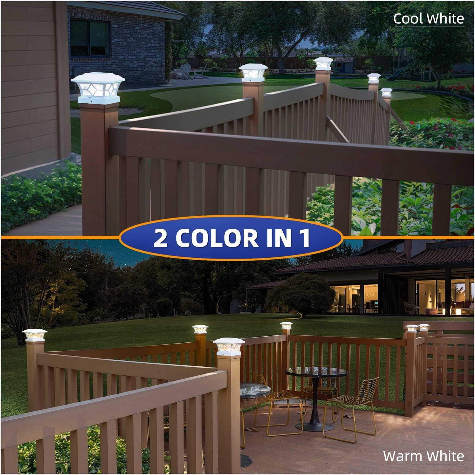 APONUO Solar Post Cap Lights, 16 Pack, IP64 Waterproof, 1000mAh Battery, for 4x4 5x5 6x6 Fences, White,