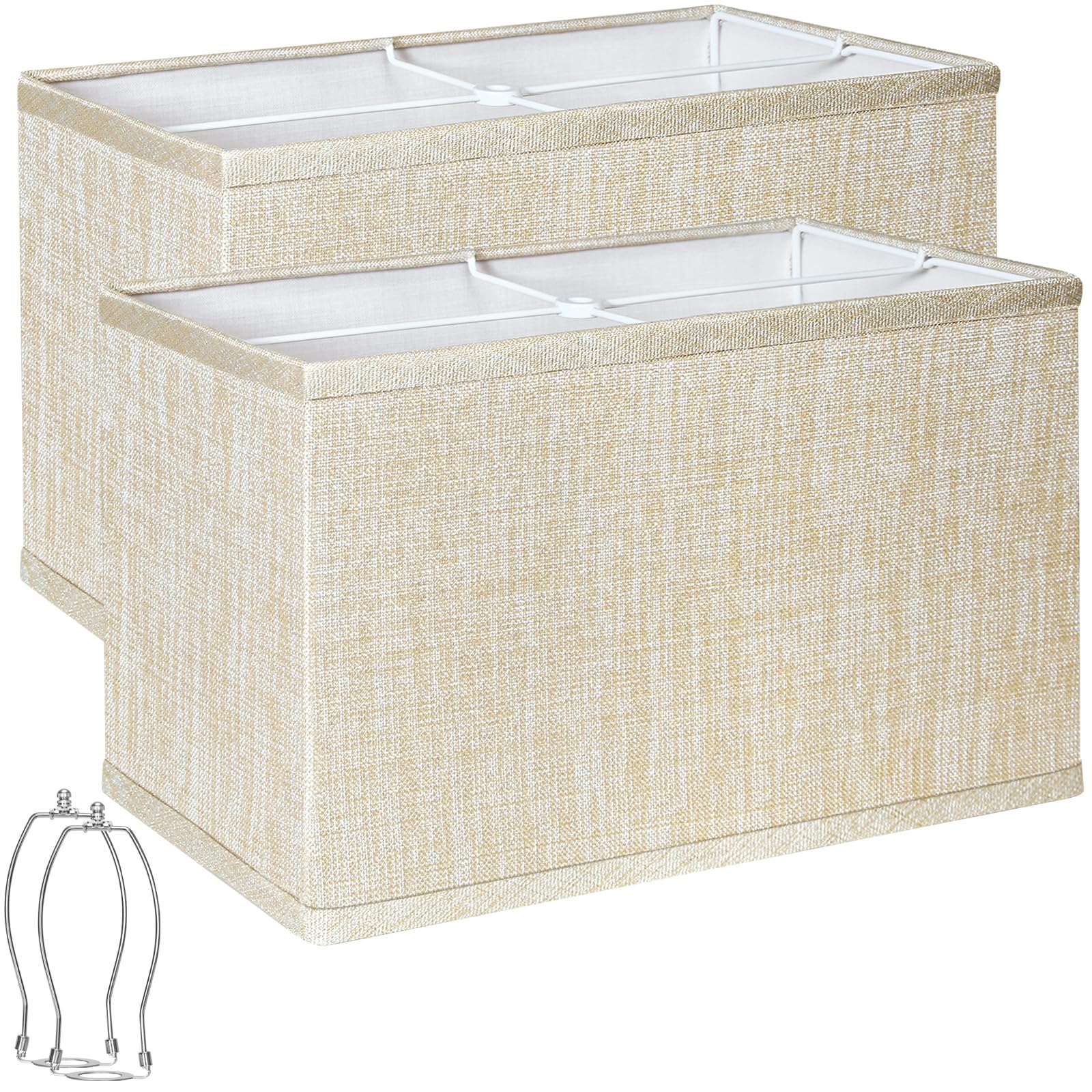 Rectangle Lamp Shades Set of 2  Sparkling Beverage Beige Lamp Shades for Table Lamps  16L x 8W x 10H  Natural Linen Fabric Replacement Lampshades for Floor Lamp  Spider  Harp Holders Included  Easy Assembly