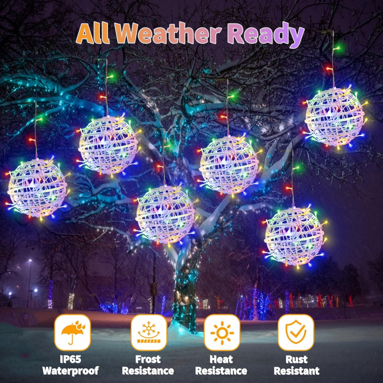 Outdoor Christmas Balls Lights 4 Pack Hanging 11.8 Led Garden Sphere Tree Lights 8 Modes Waterproof String Lights With Memory Timer Plug For Party Yard Porch Eave Patio Home Decoration-Multicolor