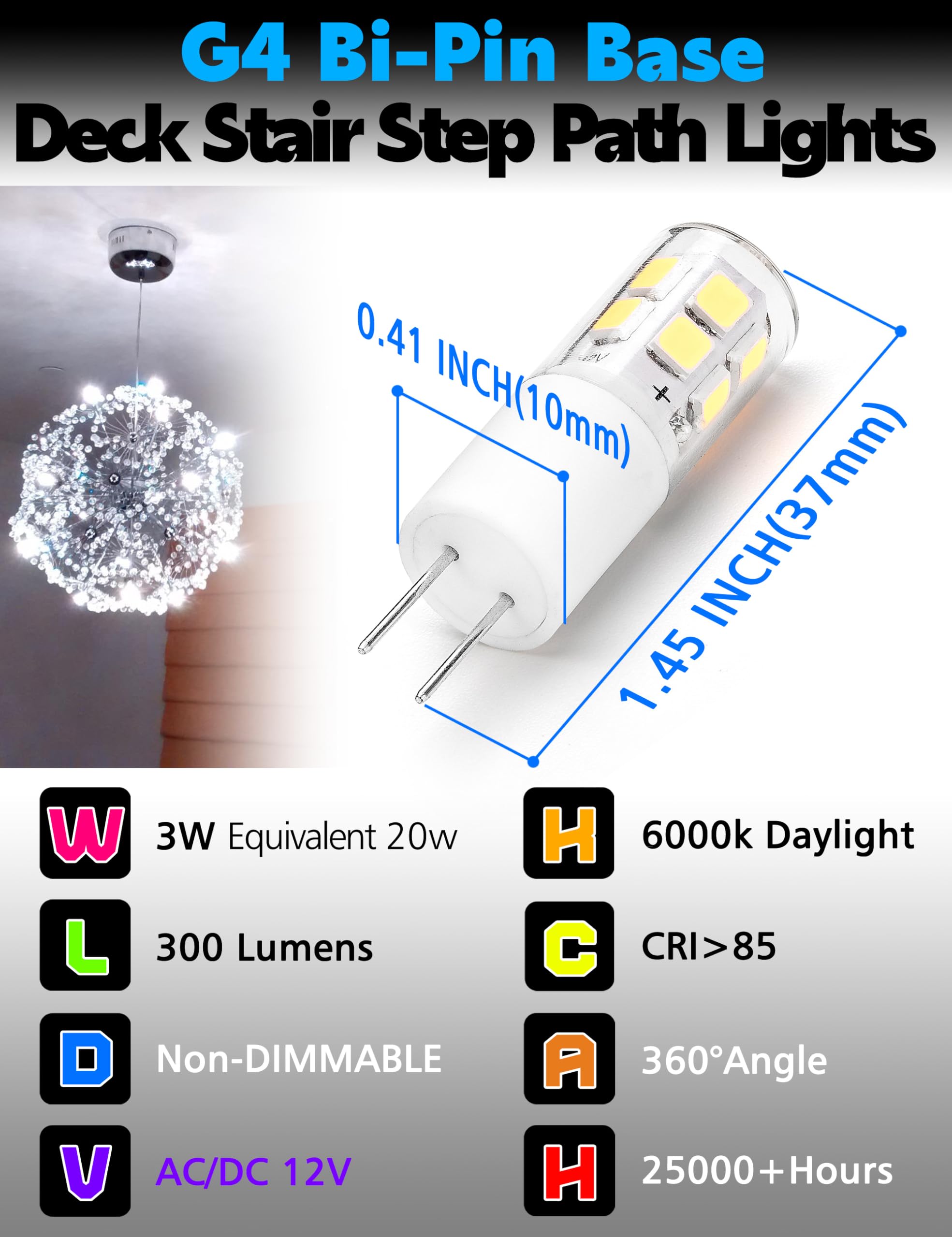 G4 Rv Interior Led Bulb 3W Replace 10W/20W/30W, 6000K White T3 Jc Bi-Pin Base Ceiling Recessed Puck Camper Light Bulb,12V G4 Bul