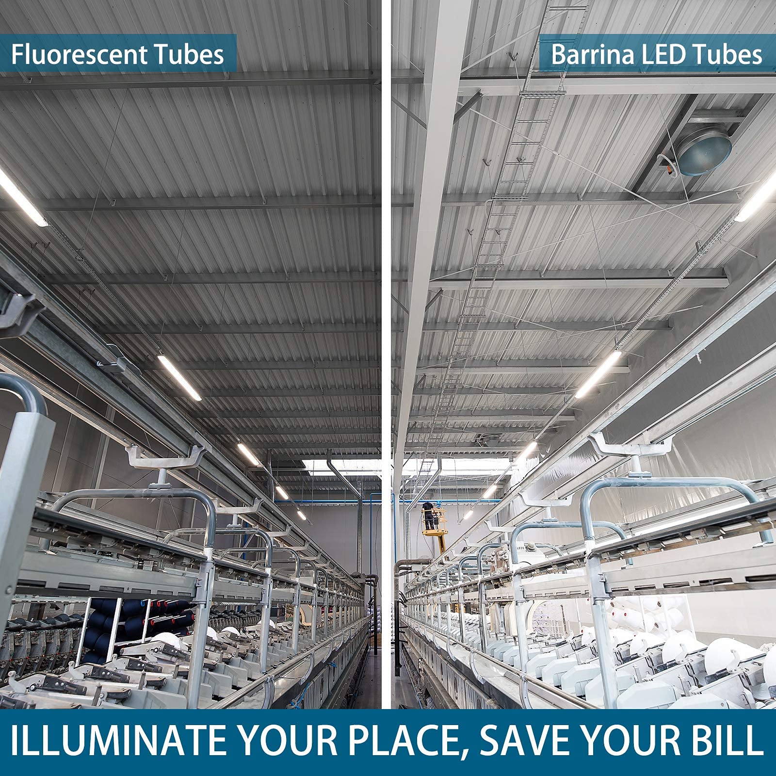 Barrina T8 LED Tube 4 Foot, Dual-End Powered,4FT Fluorescent Tube Remove Ballast, G13 24W 6000K Cool Daylight,T8 T10 T12 LED Rep