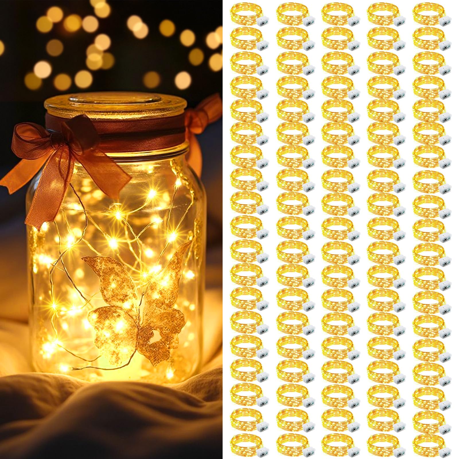 AIKEI 100 Pack LED Fairy Lights Battery Operated  Mini String Lights Waterproof 7 Feet 20 Led Firefly Starry Lamps for Wedding Party Bedroom Garden Christmas Decoration Warm White