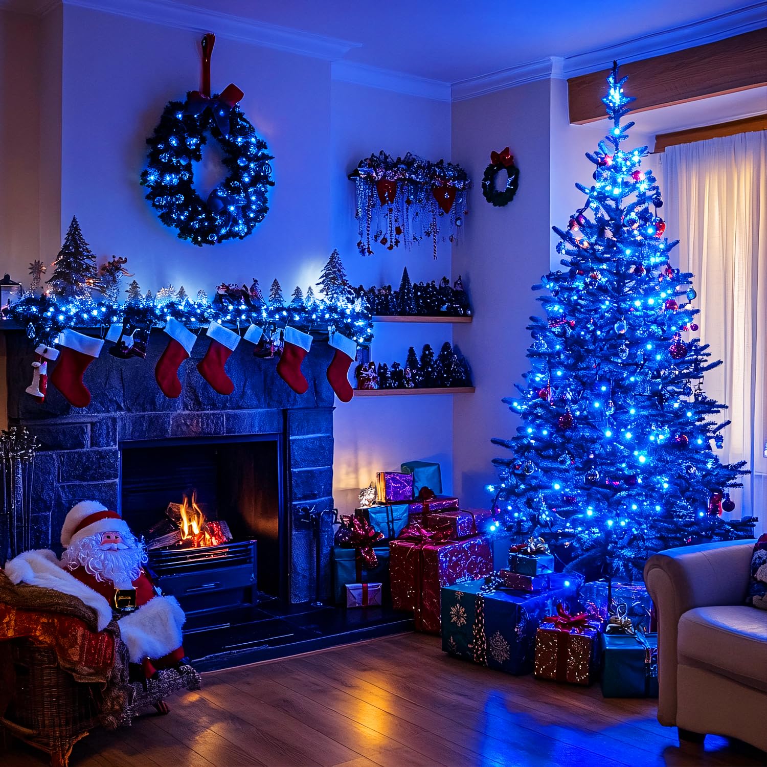 Jmexsuss Blue 400 Led Christmas Lights Outdoor, 132Ft Christmas Tree Lights With Remote, Indoor Blue String Lights Plug In For H