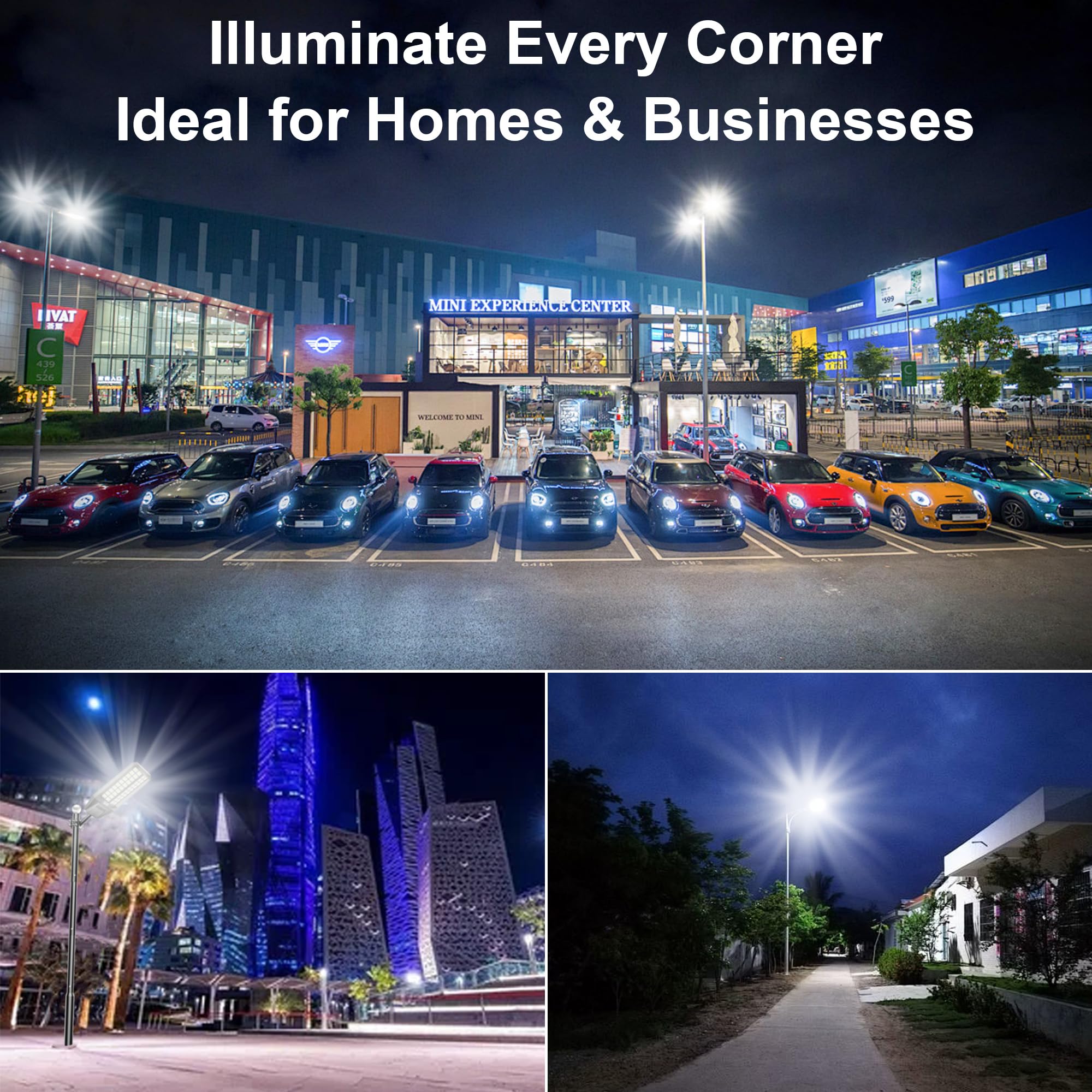 XCQMHF Solar Street Light, 8000W, 240000LM, 7000K, IP67 Waterproof, Motion Sensor, Black, 1 Pack, Model NXTW40