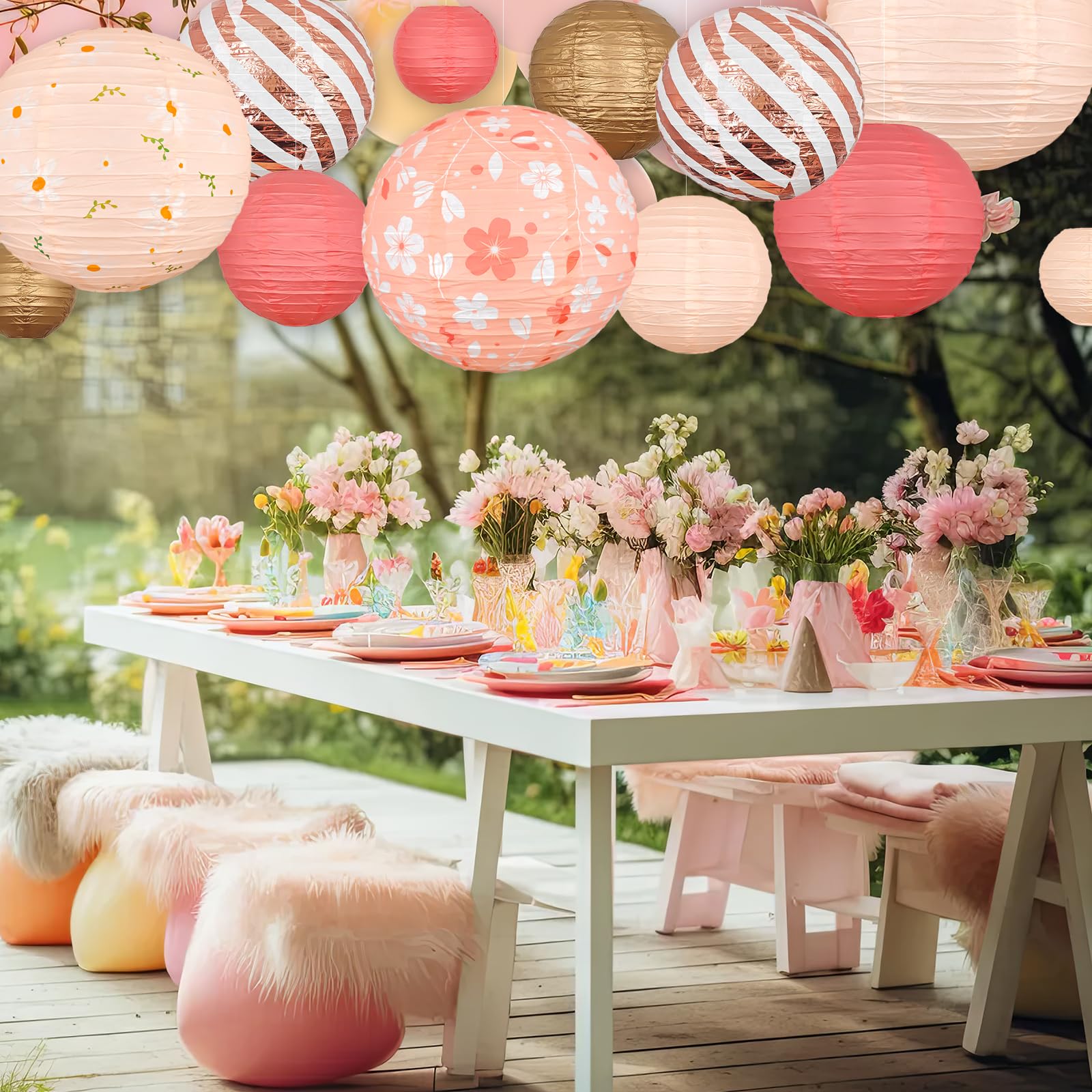 Paper Lanterns Decorative, Wedding Decorations With Daisy Pattern, Hanging Round Paper Lanterns For Engagement Anniversary Brida