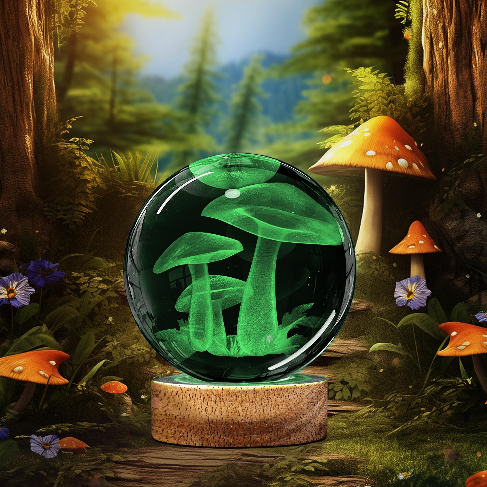 3D Mushroom Crystal Ball Night Light With Remote Upgraded 3.15 In Mushroom Glass Ball Table Lamps With 16 Color Led Wooden Base
