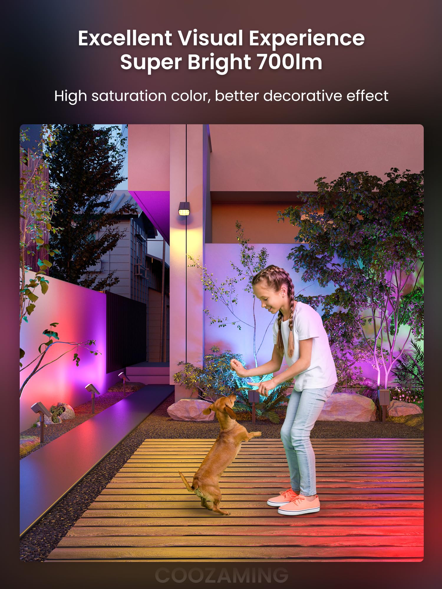 Coozaming Solar Spot Lights, 9 Color Modes, 63 Led Waterproof Garden Lights - 4 Pack