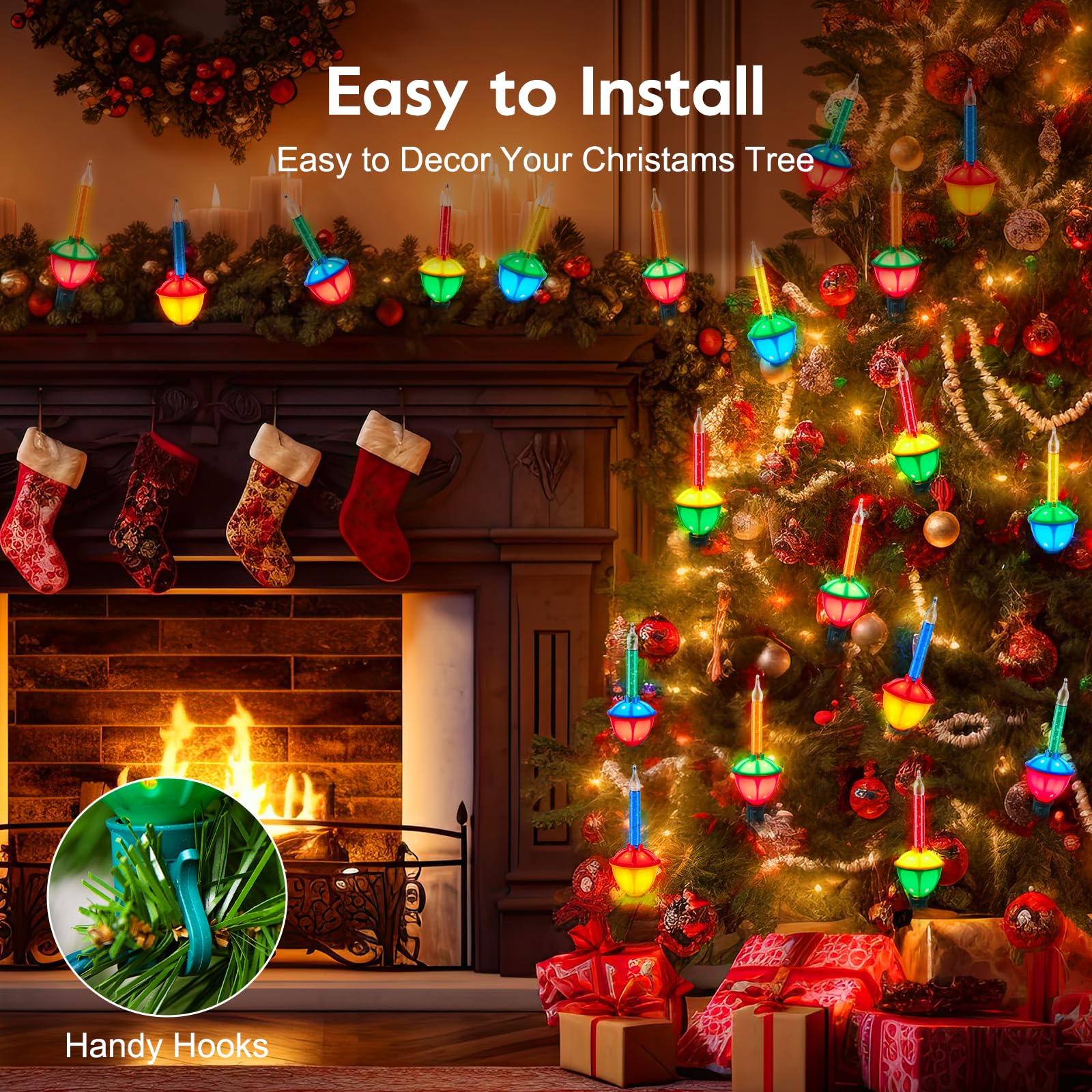 Brightown Christmas Bubble String Lights - 15 Multicolor Bulbs, Warm White, Copper Material, Model GYPC-O75AU