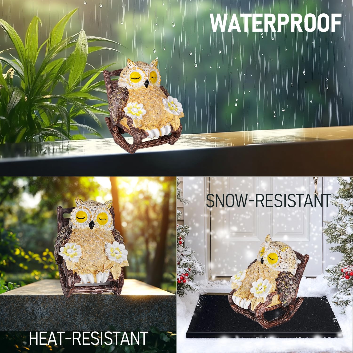 Liulo Tool Solar-Powered Owl Statue On Chair, Cute Led Owl Figure For Home, Fireplace, Outdoor, 3X3X4 In